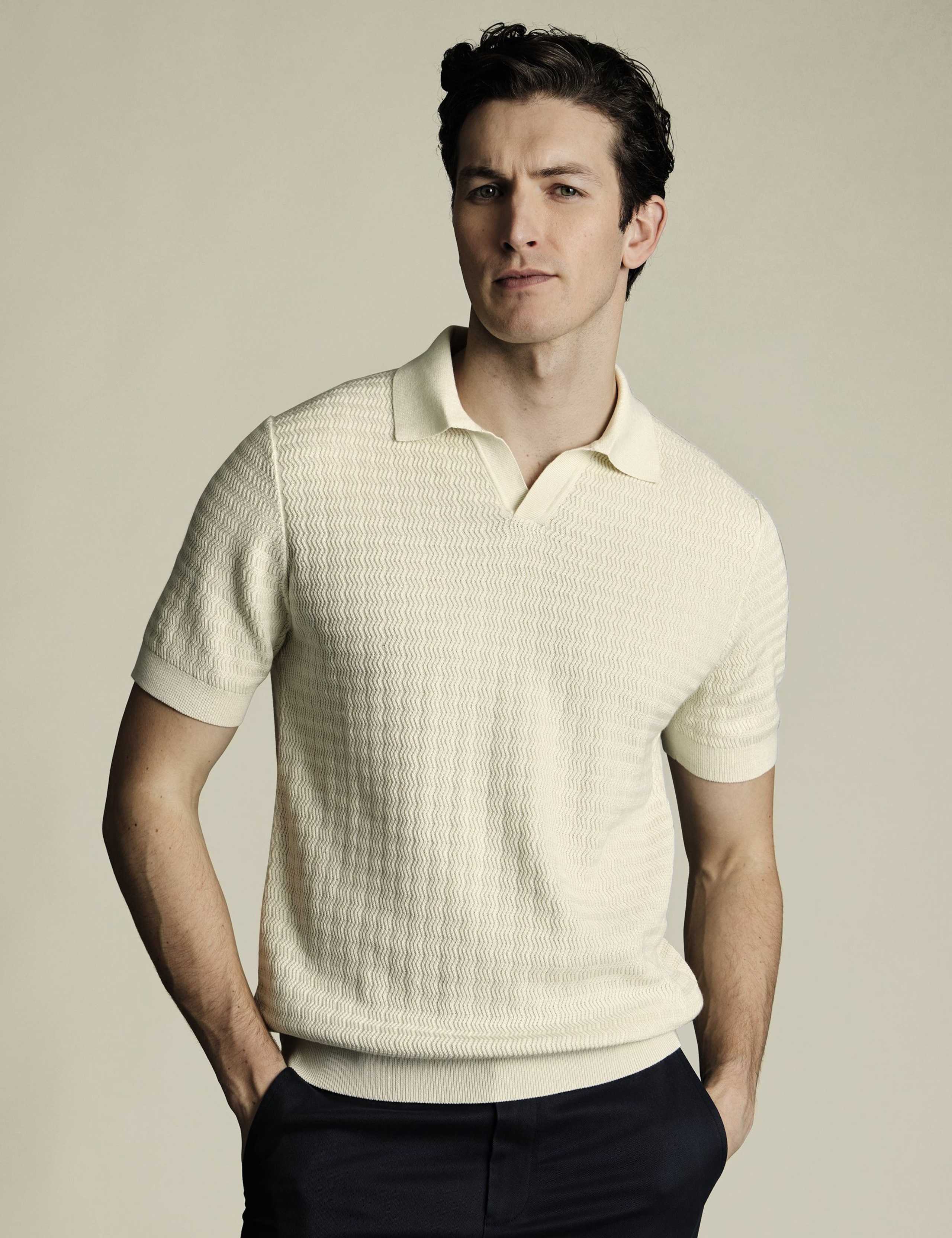 Pure Cotton Textured Knitted Polo Shirt