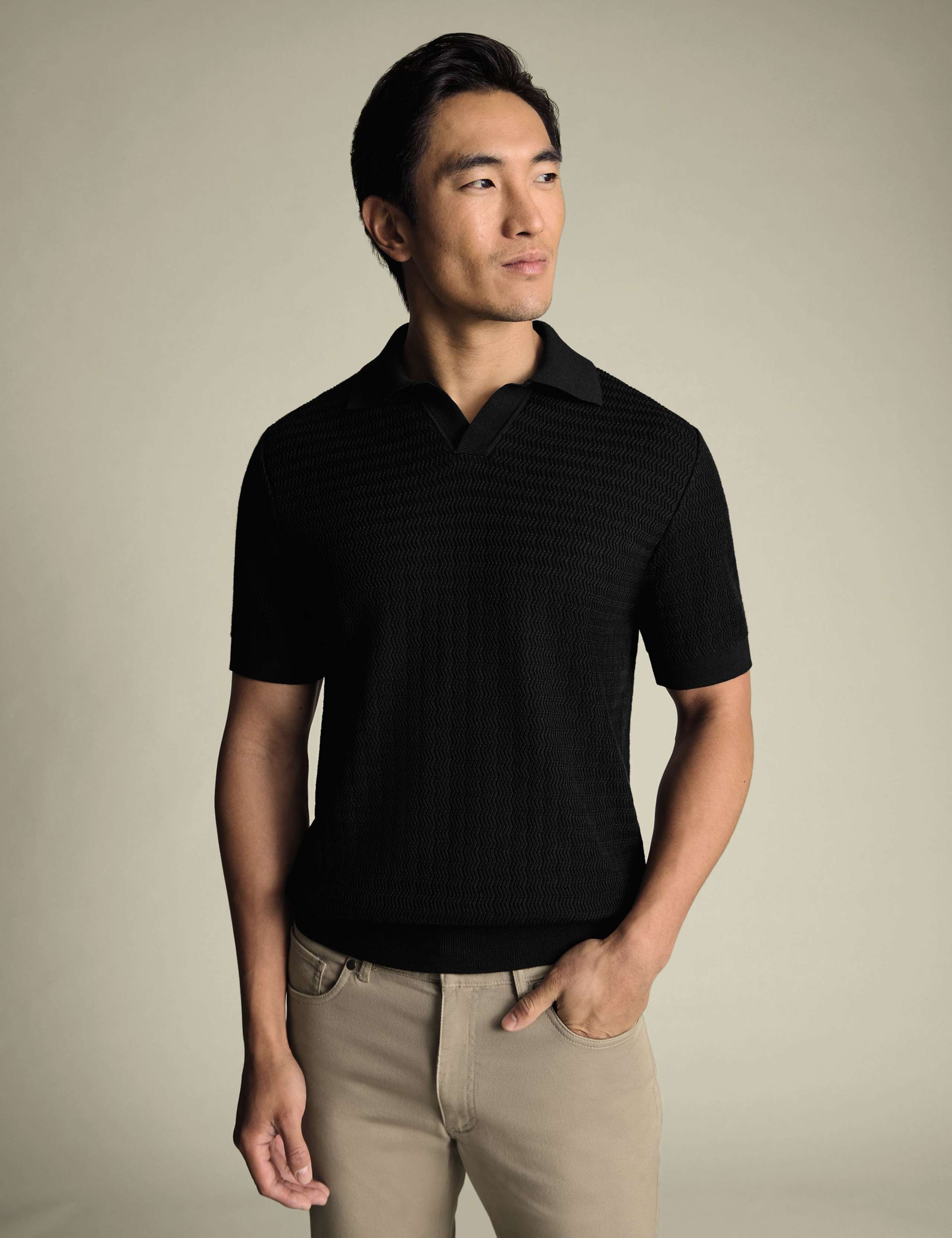 Pure Cotton Textured Knitted Polo Shirt