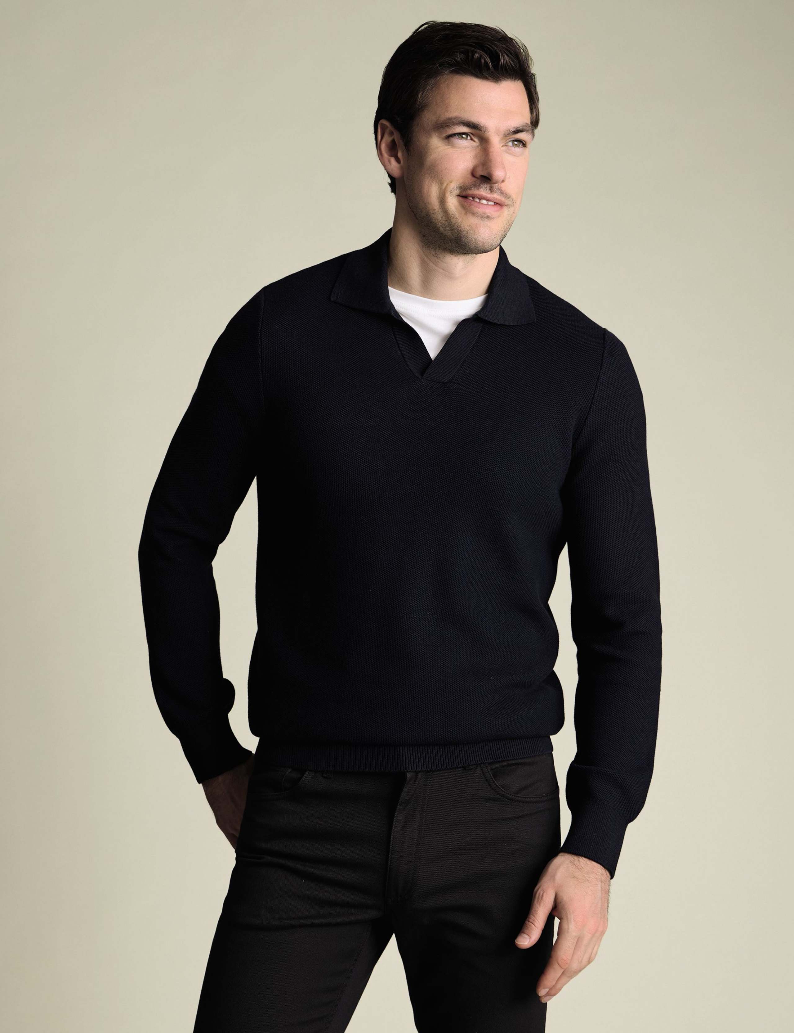 Pure Cotton Textured Collared Neck Jumper