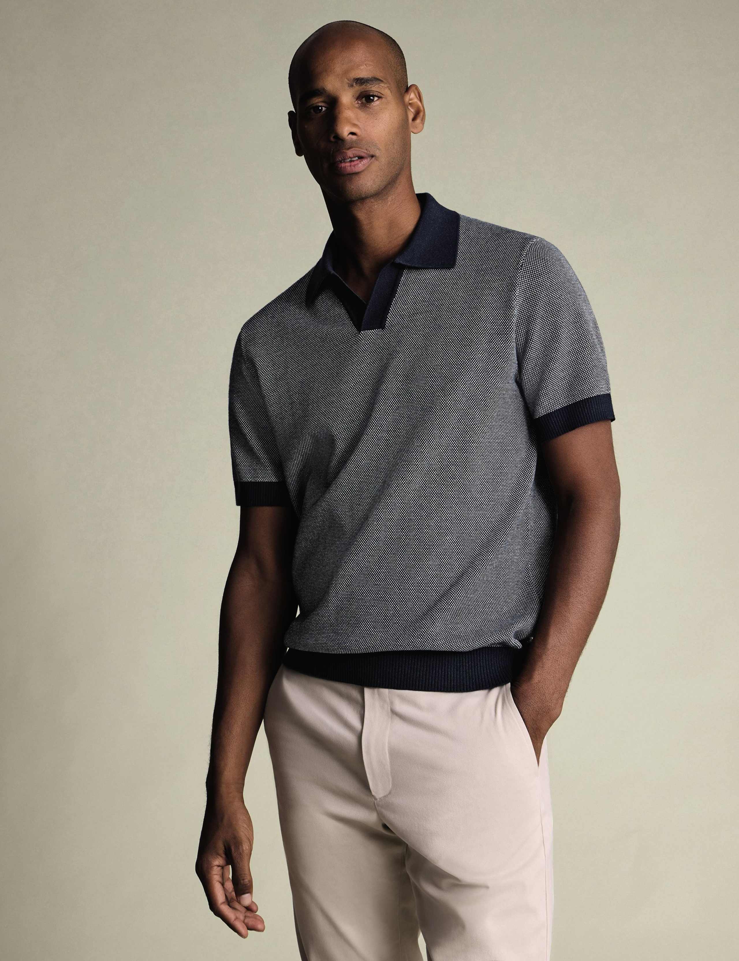 Pure Cotton Textured Polo Neck Jumper