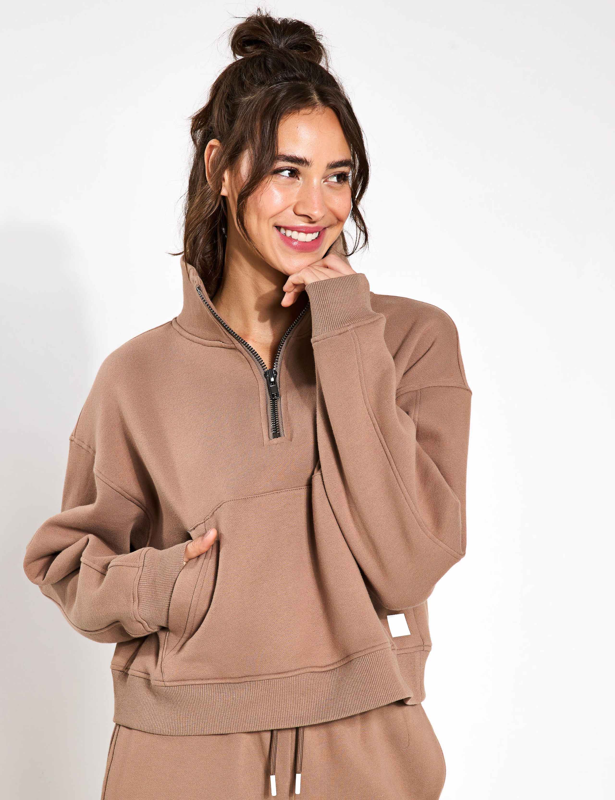 Rihanna Cotton Rich Half Zip Sweat-shirt