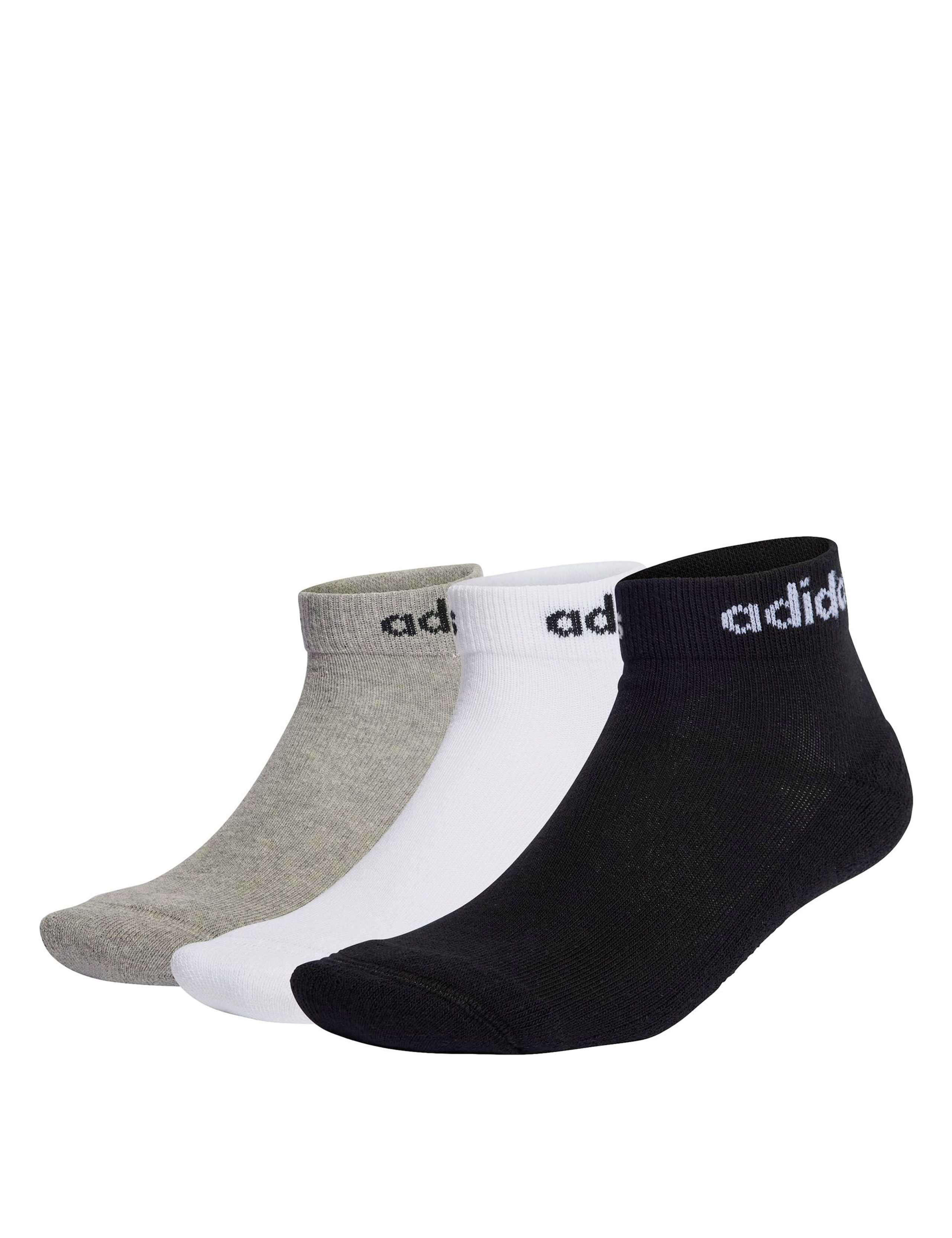 3pk Linear Cotton Rich Logo Ankle Socks