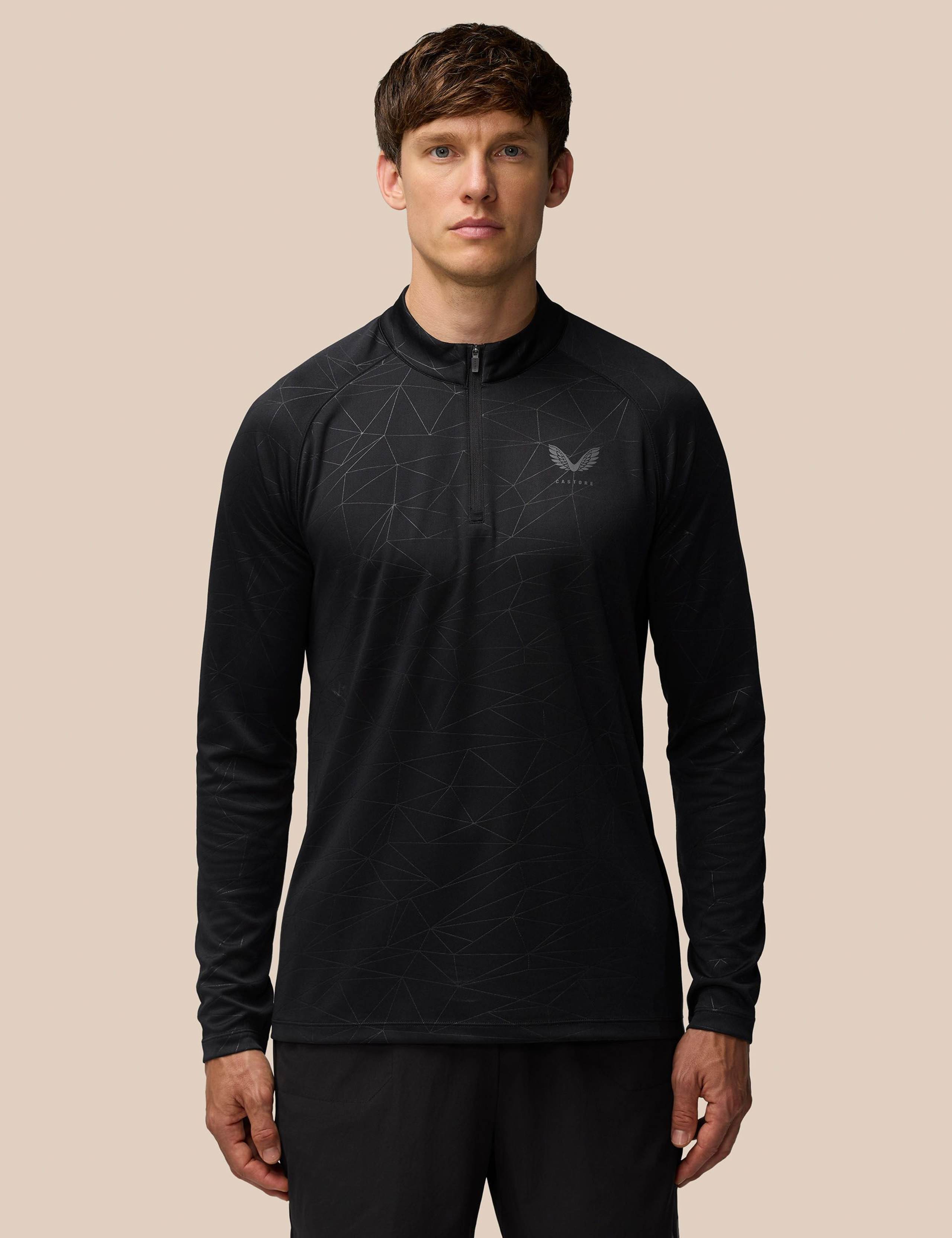 Printed Half Zip Long Sleeve Top