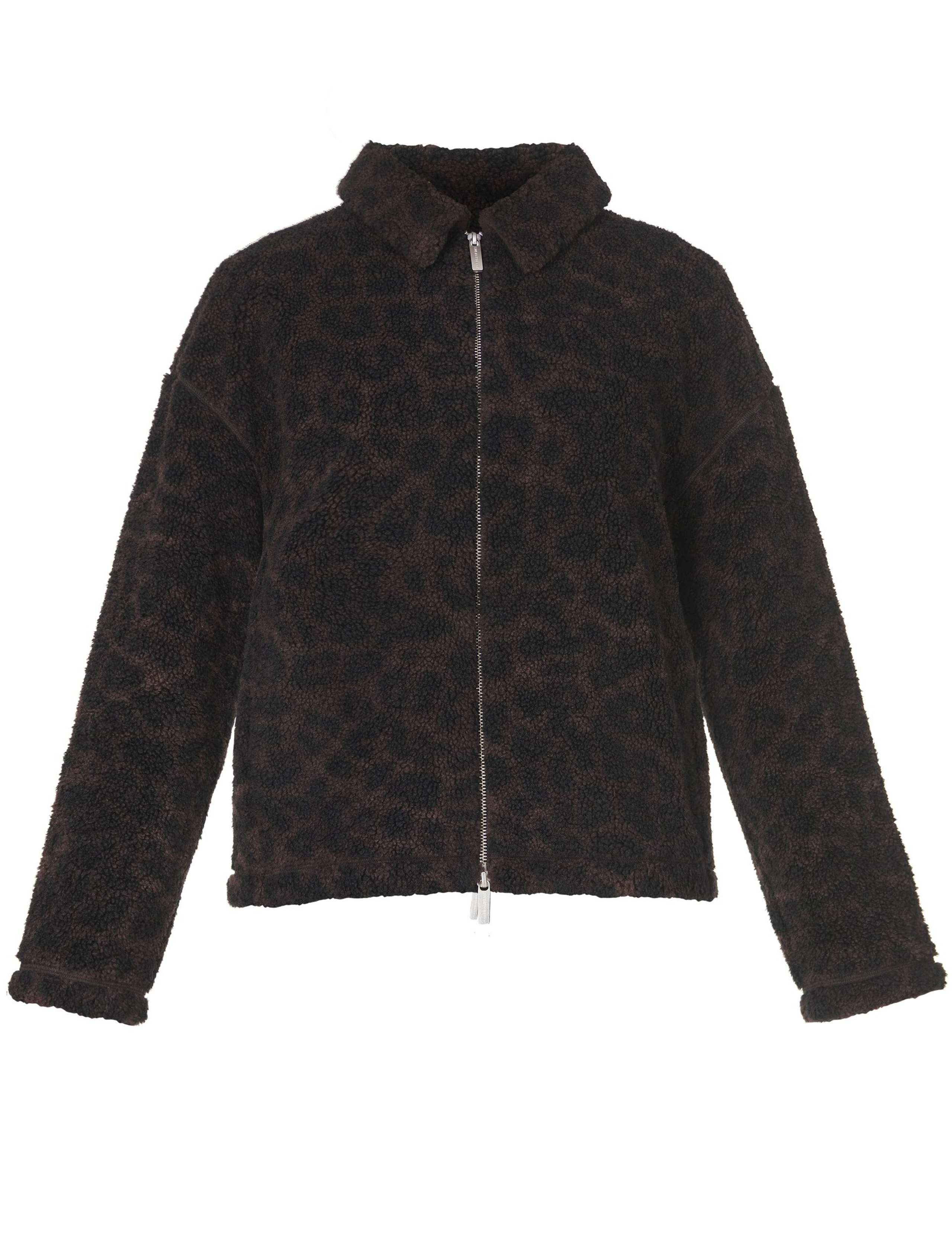 Plush Leopard Print Collared Fleece Jacket
