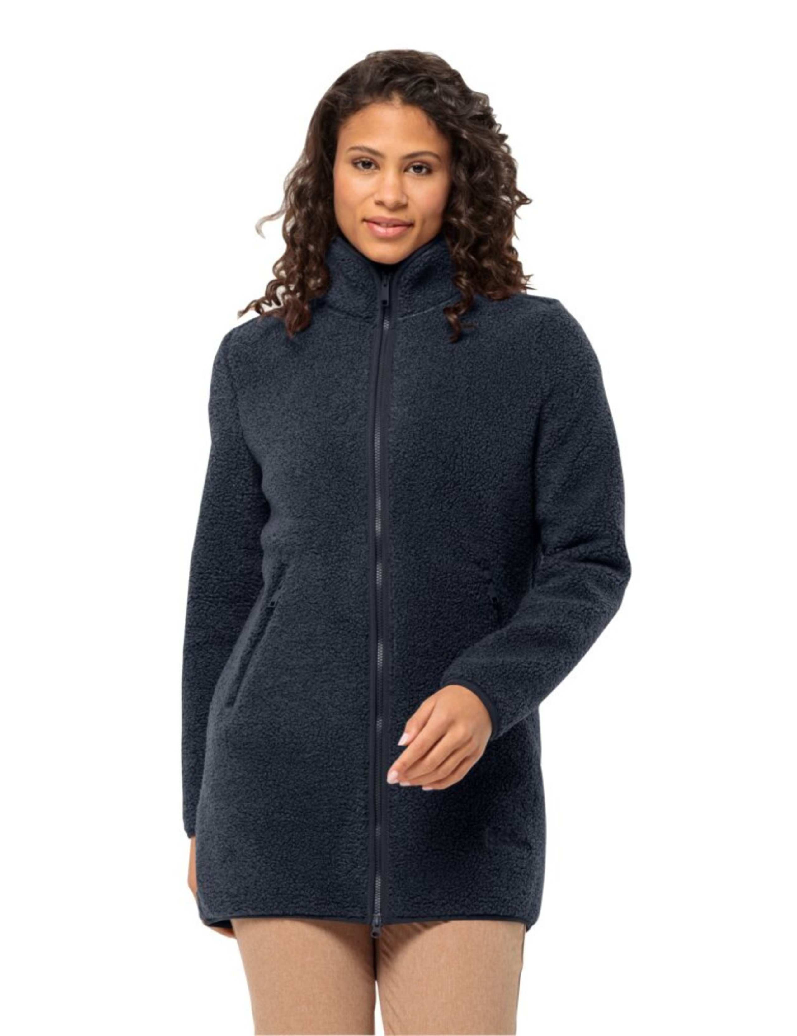 High Curl High Neck Longline Fleece Jacket