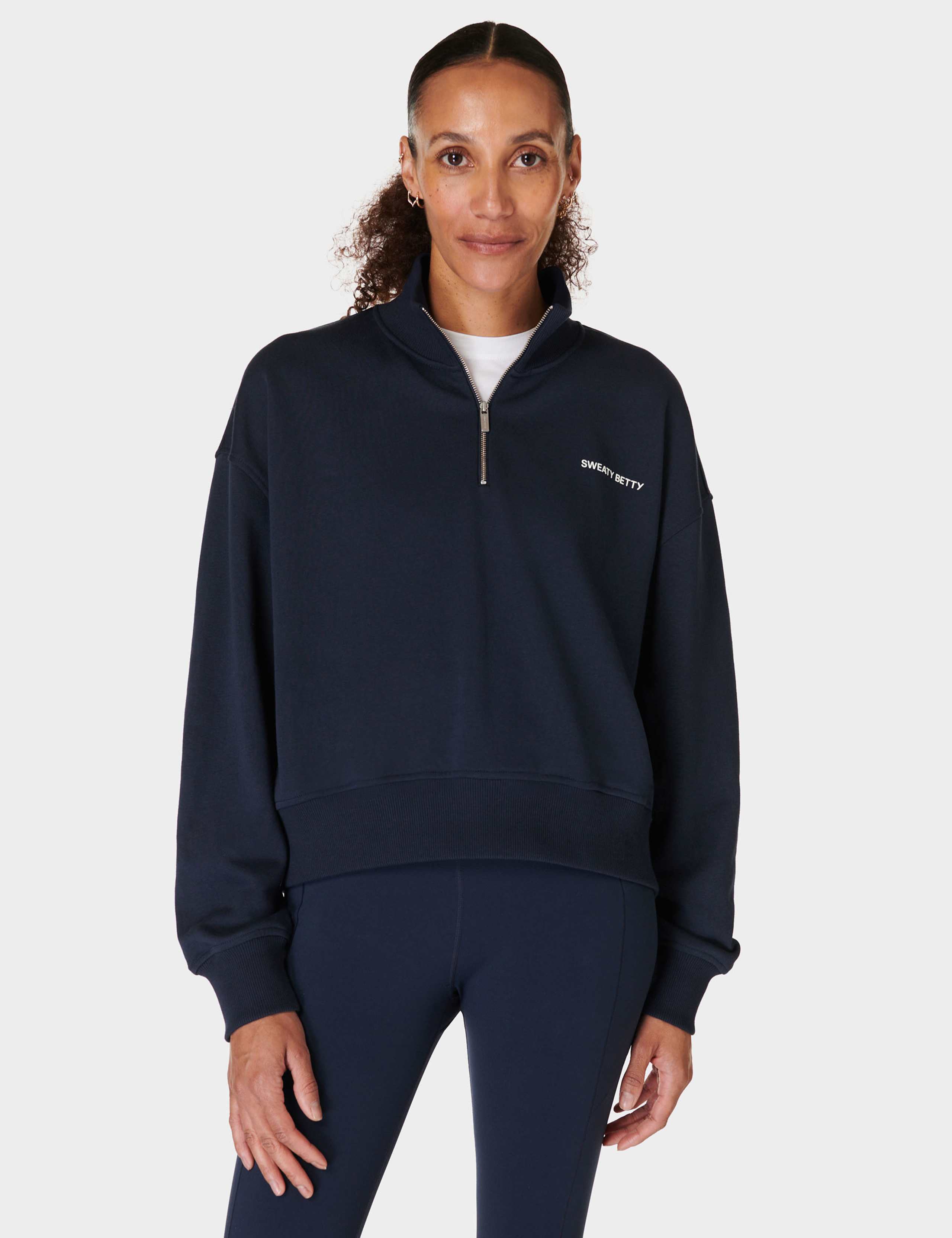 Revive Cotton Rich Half Zip Crop Sweatshirt
