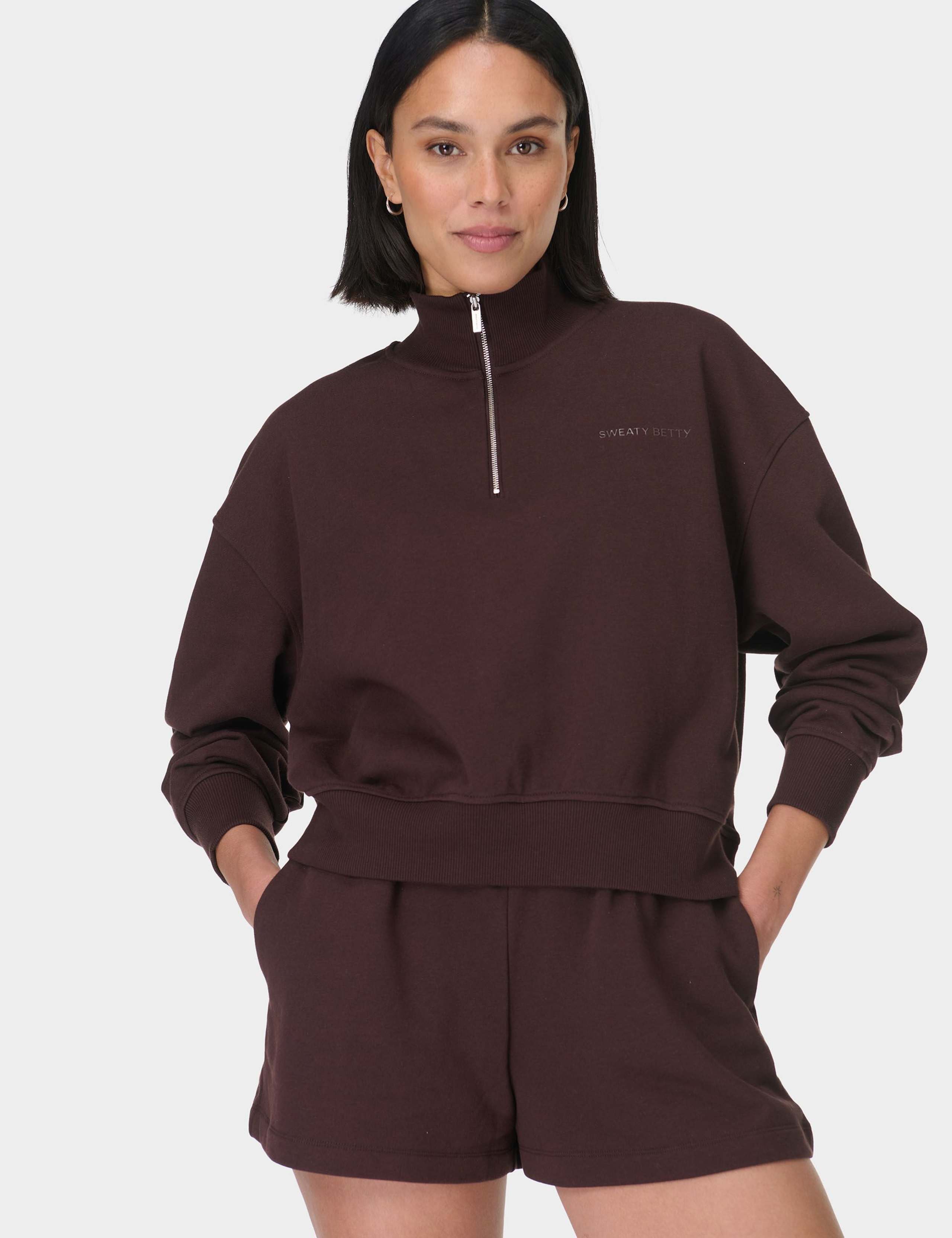 Revive Cotton Rich Half Zip Crop Sweatshirt