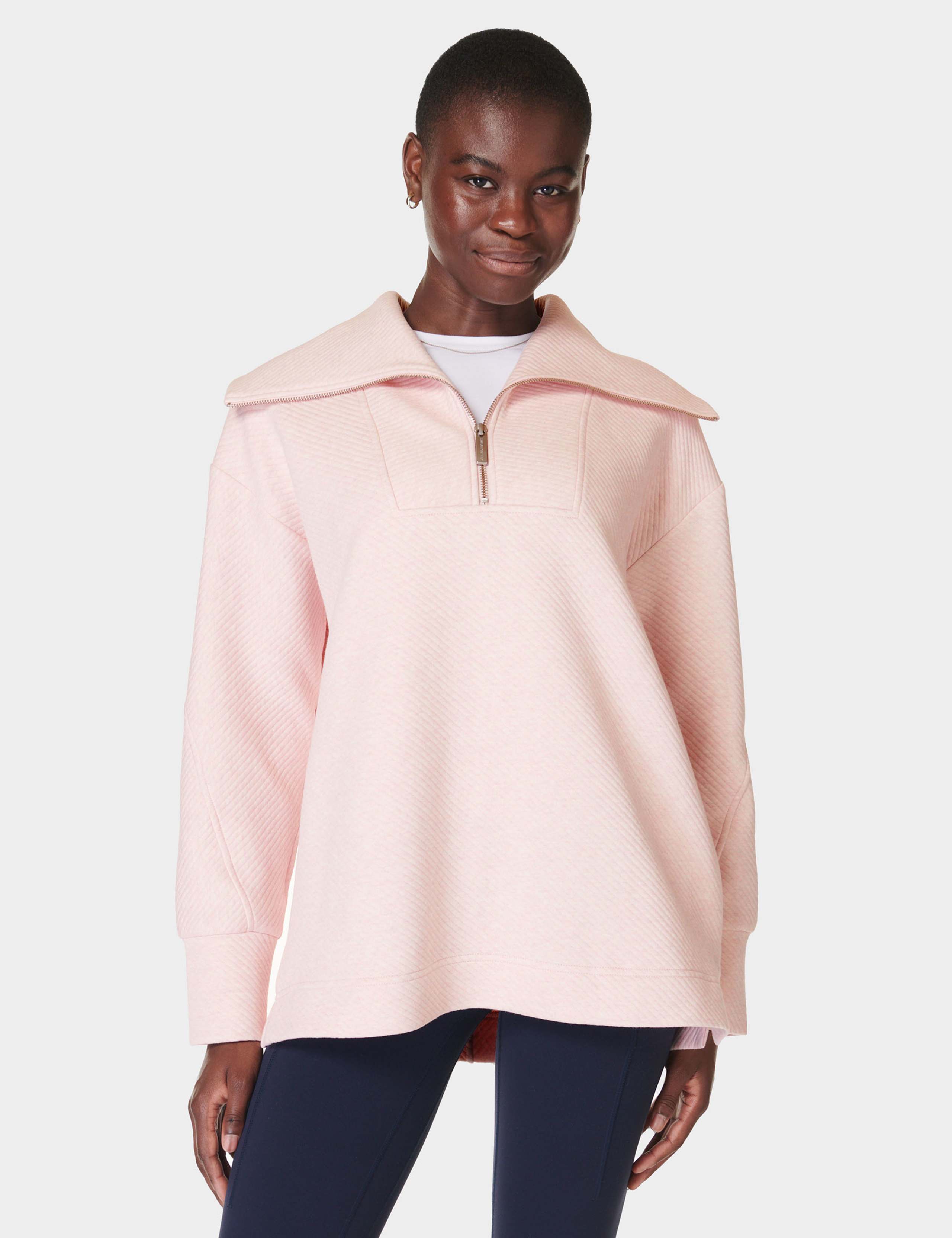 Radiant Ribbed Collared Half Zip Sweatshirt