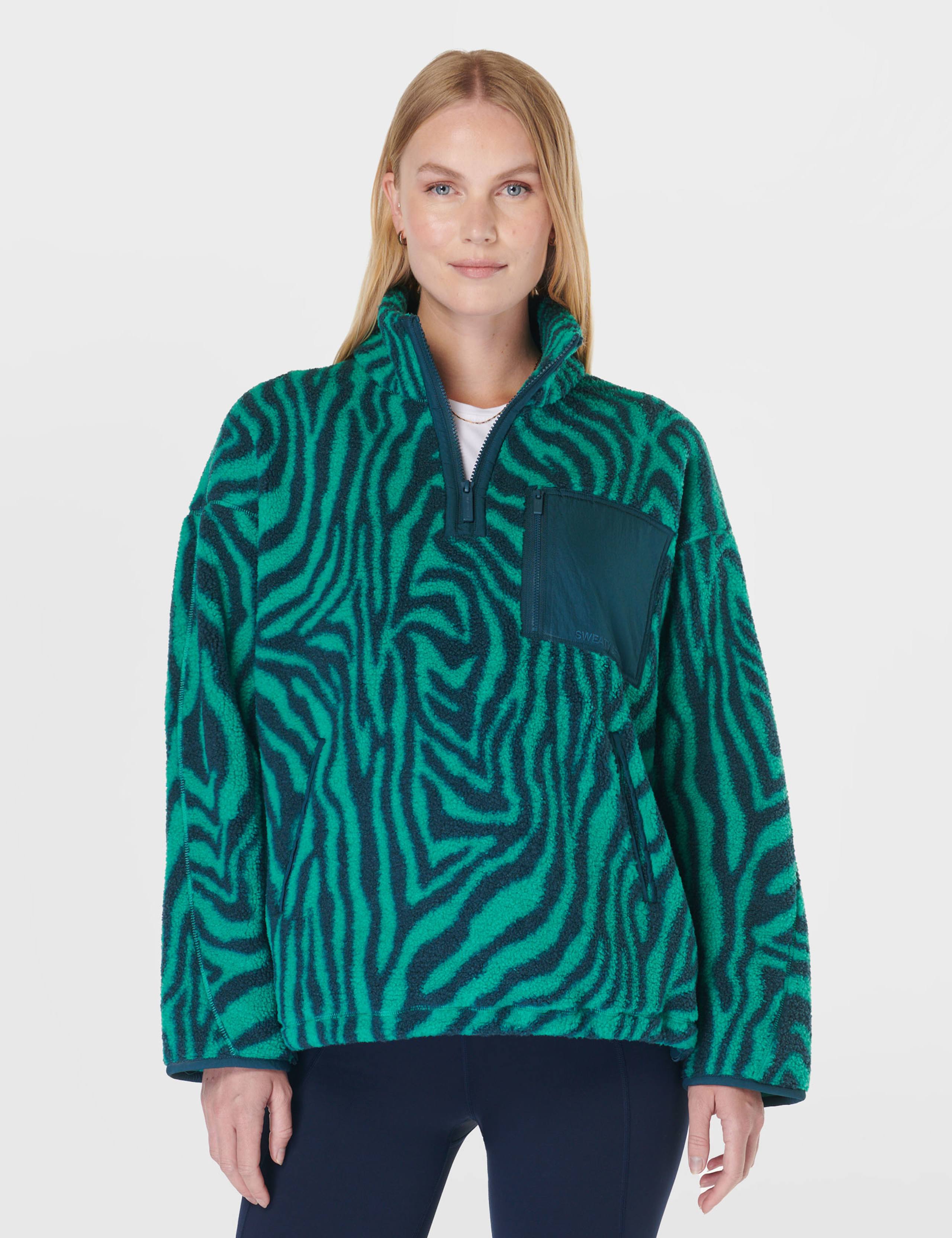 Karma Half Zip Animal Print Fleece Jacket