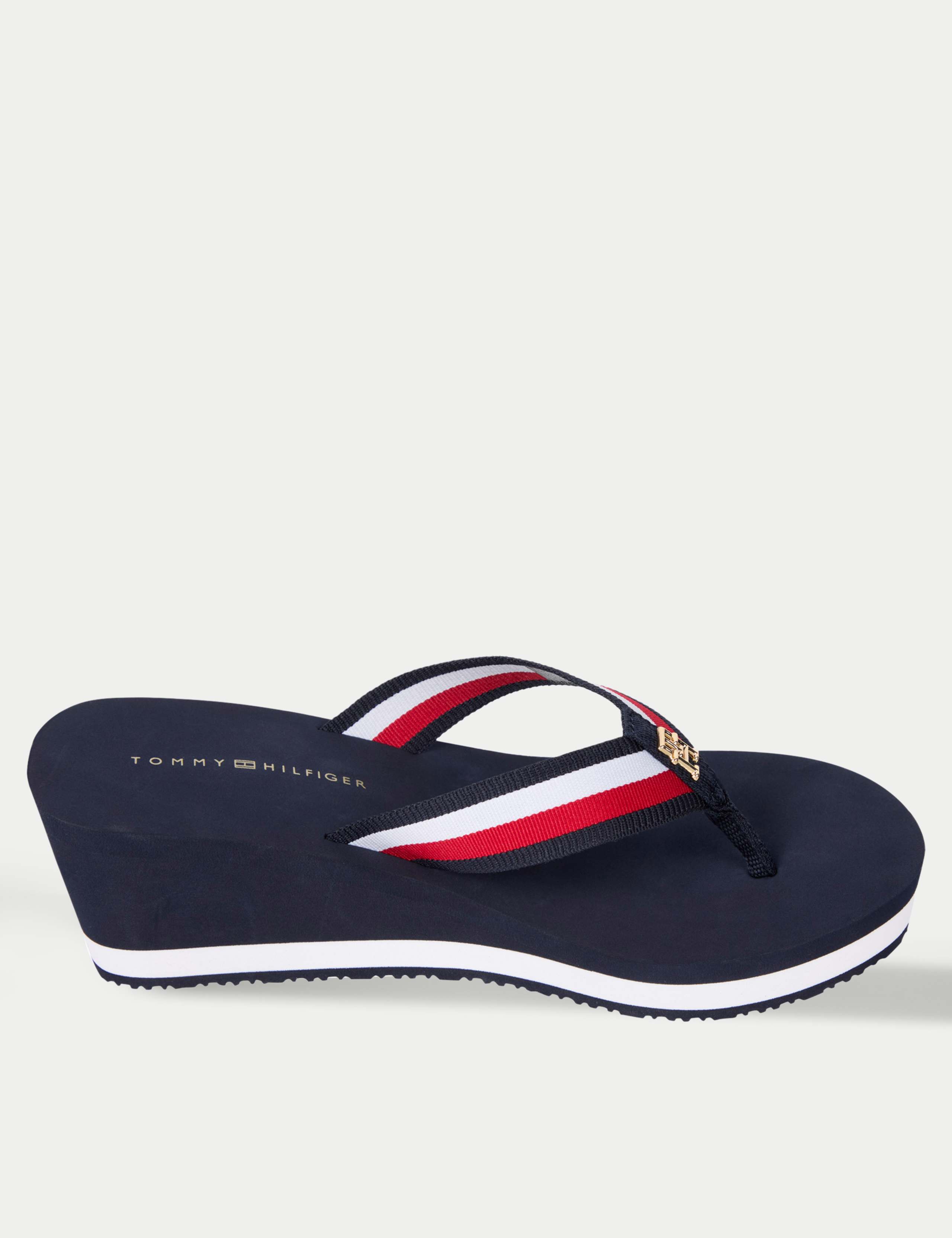 Corporate Striped Wedge Toe Thong Sandals