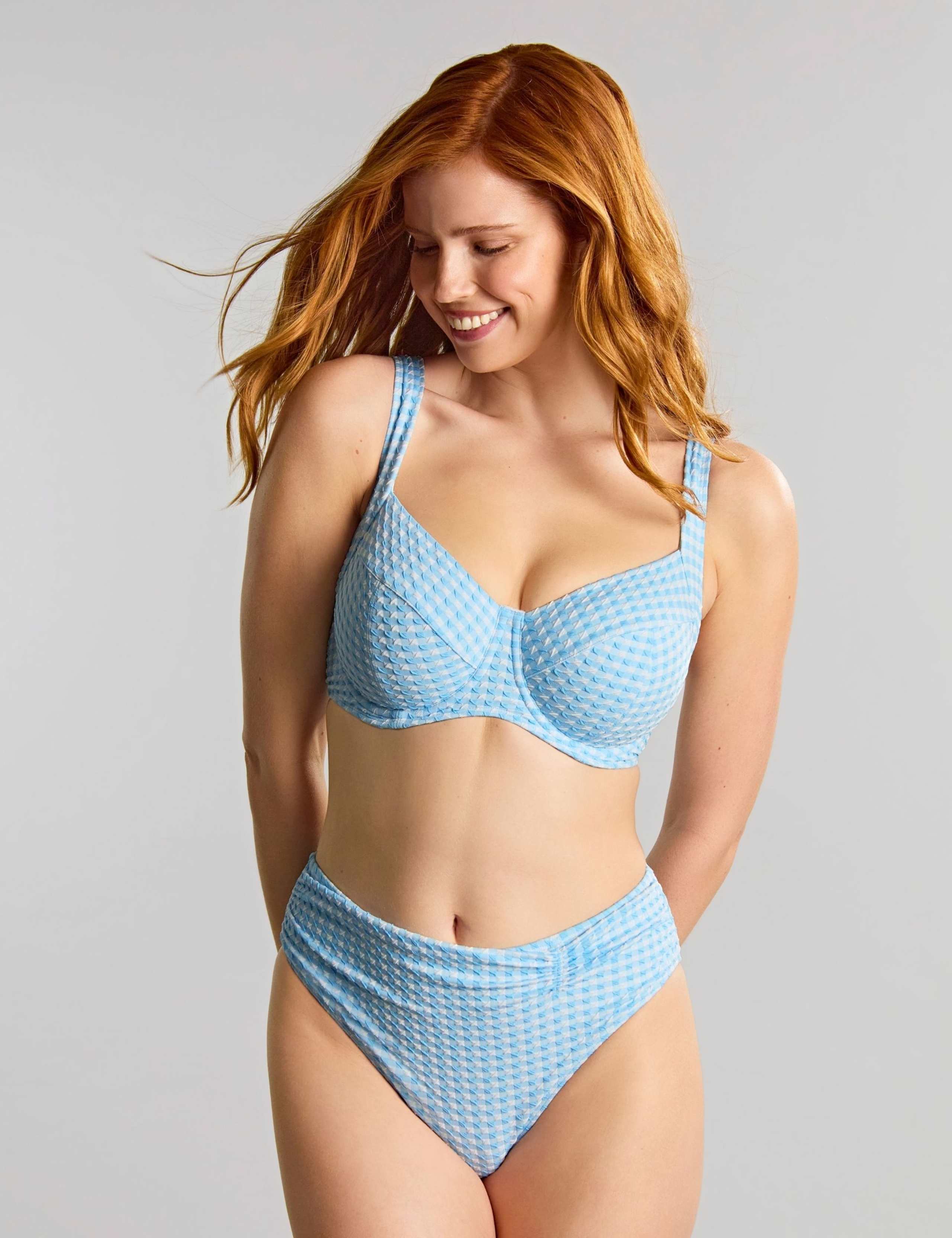 Gingham Textured Ruched Bikini Bottoms
