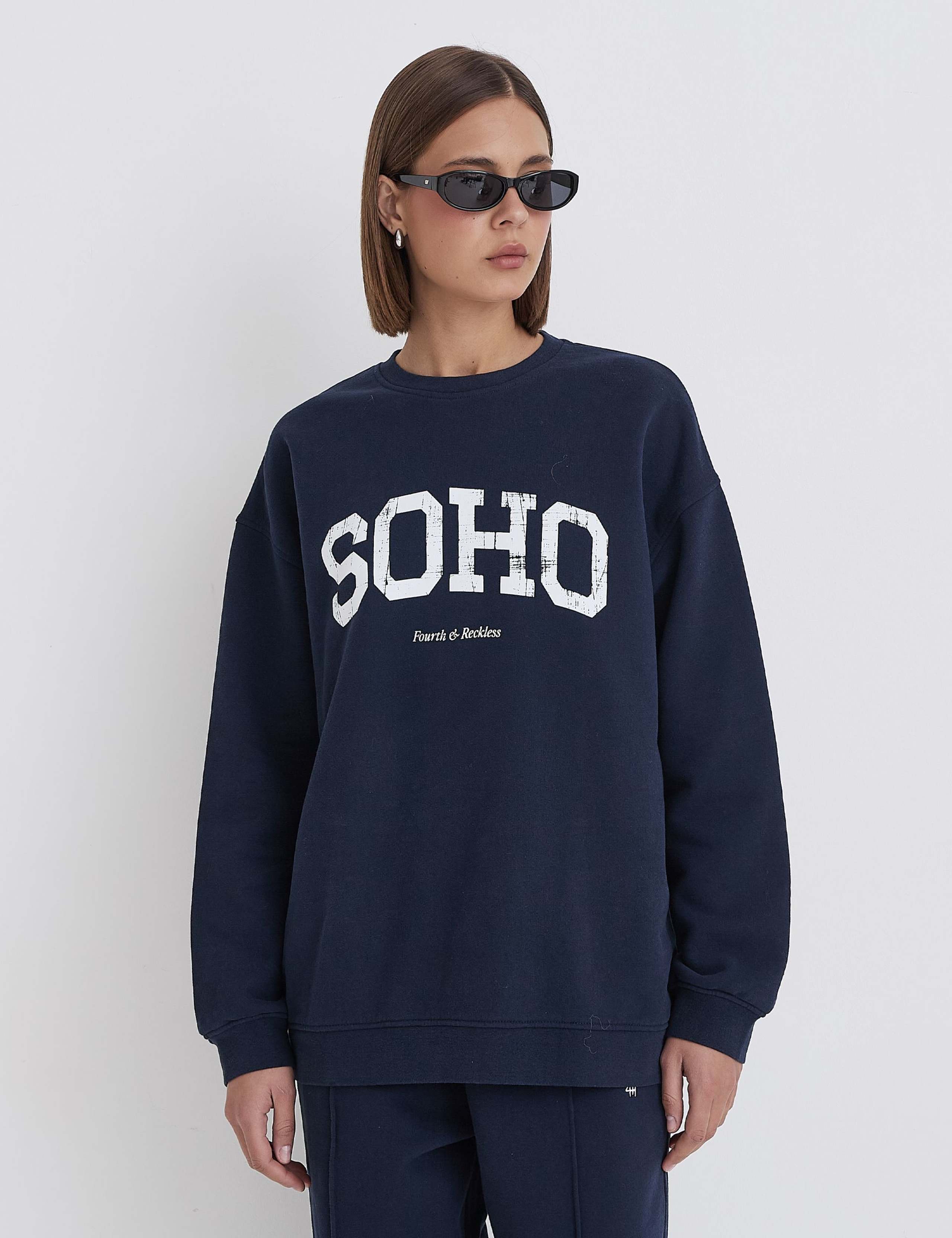 Pure Cotton Soho Slogan Relaxed Sweatshirt