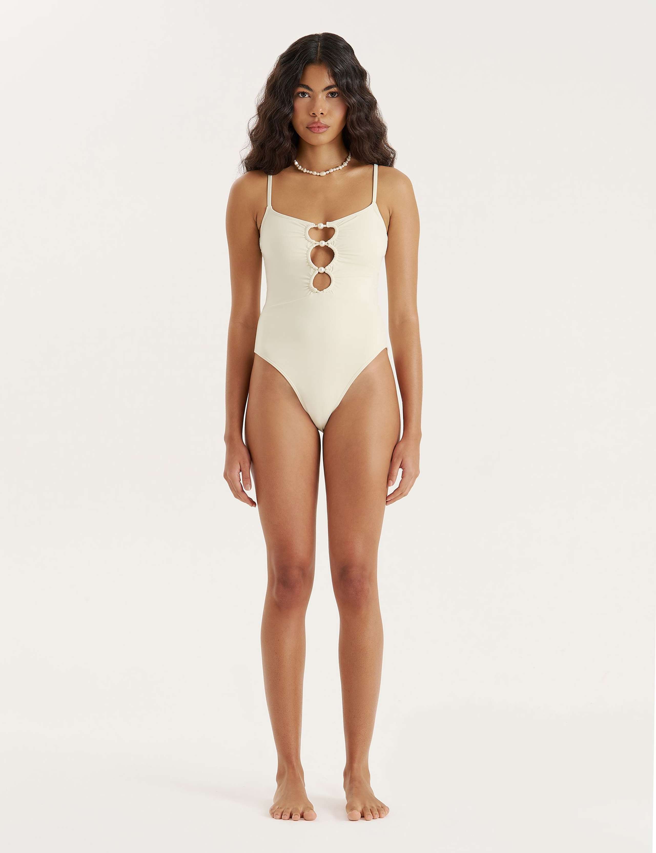 Celi Cut Out Pearl Trim Swimsuit