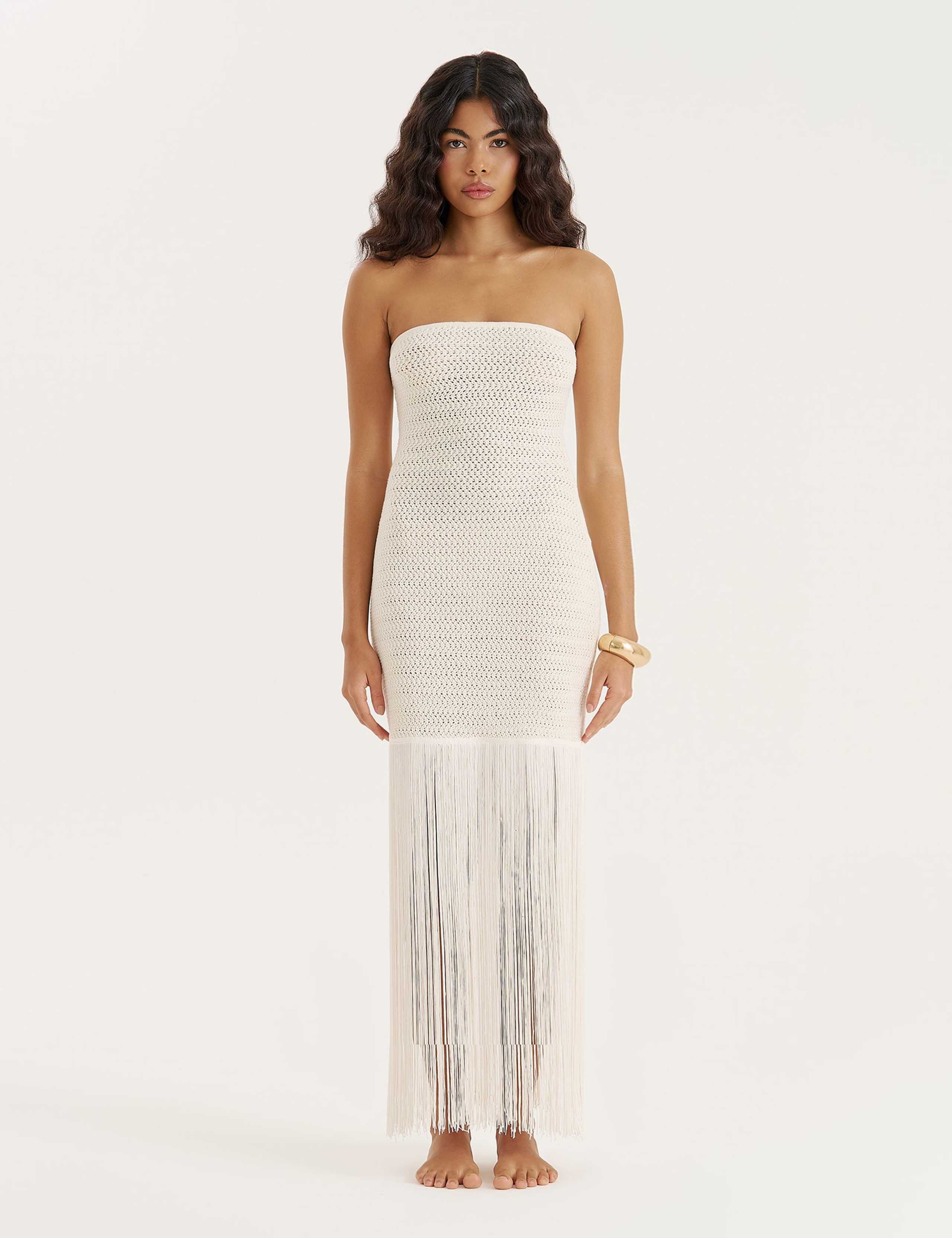 Cotton Rich Knitted Bandeau Beach Dress