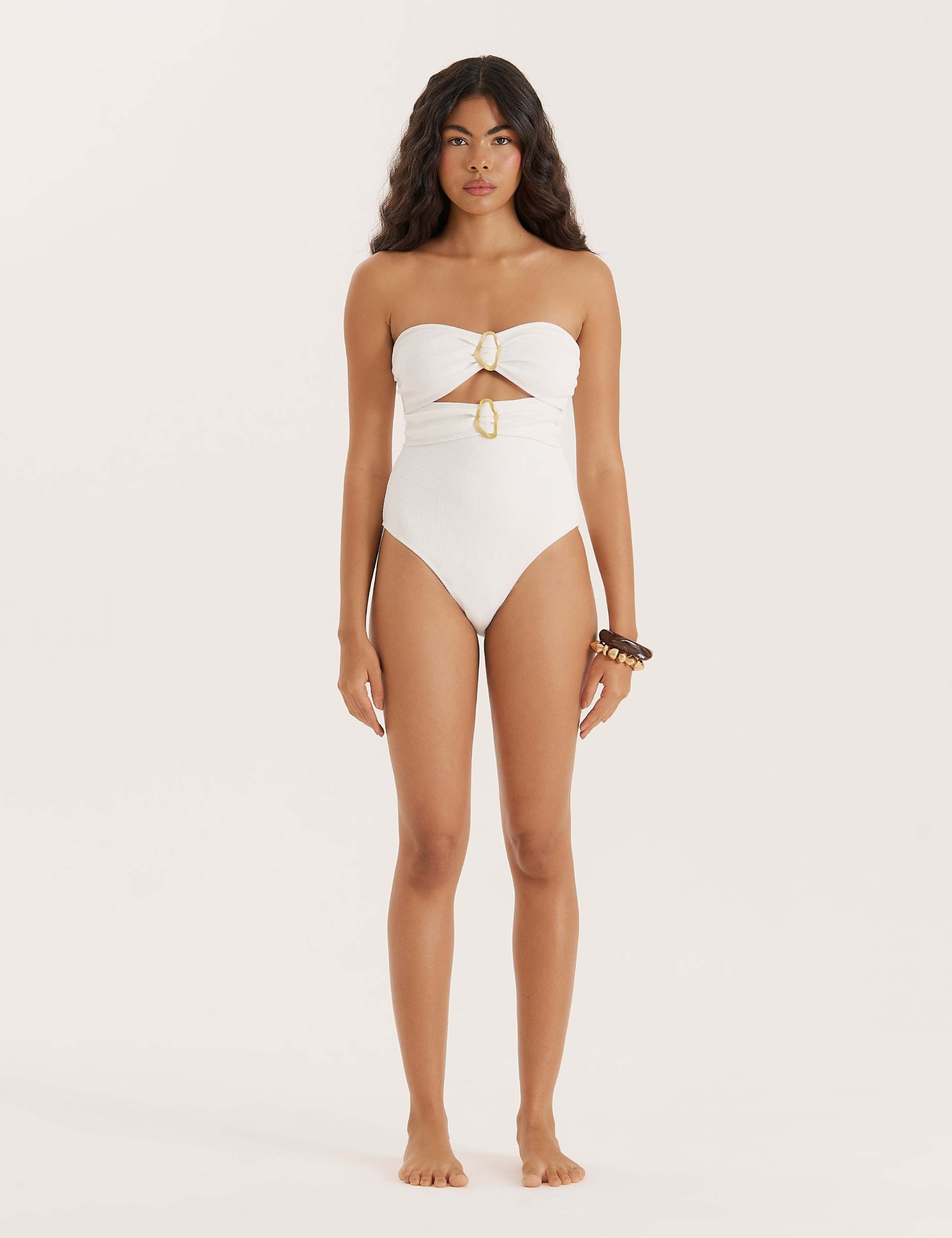 Textured Cut Out Bandeau Swimsuit
