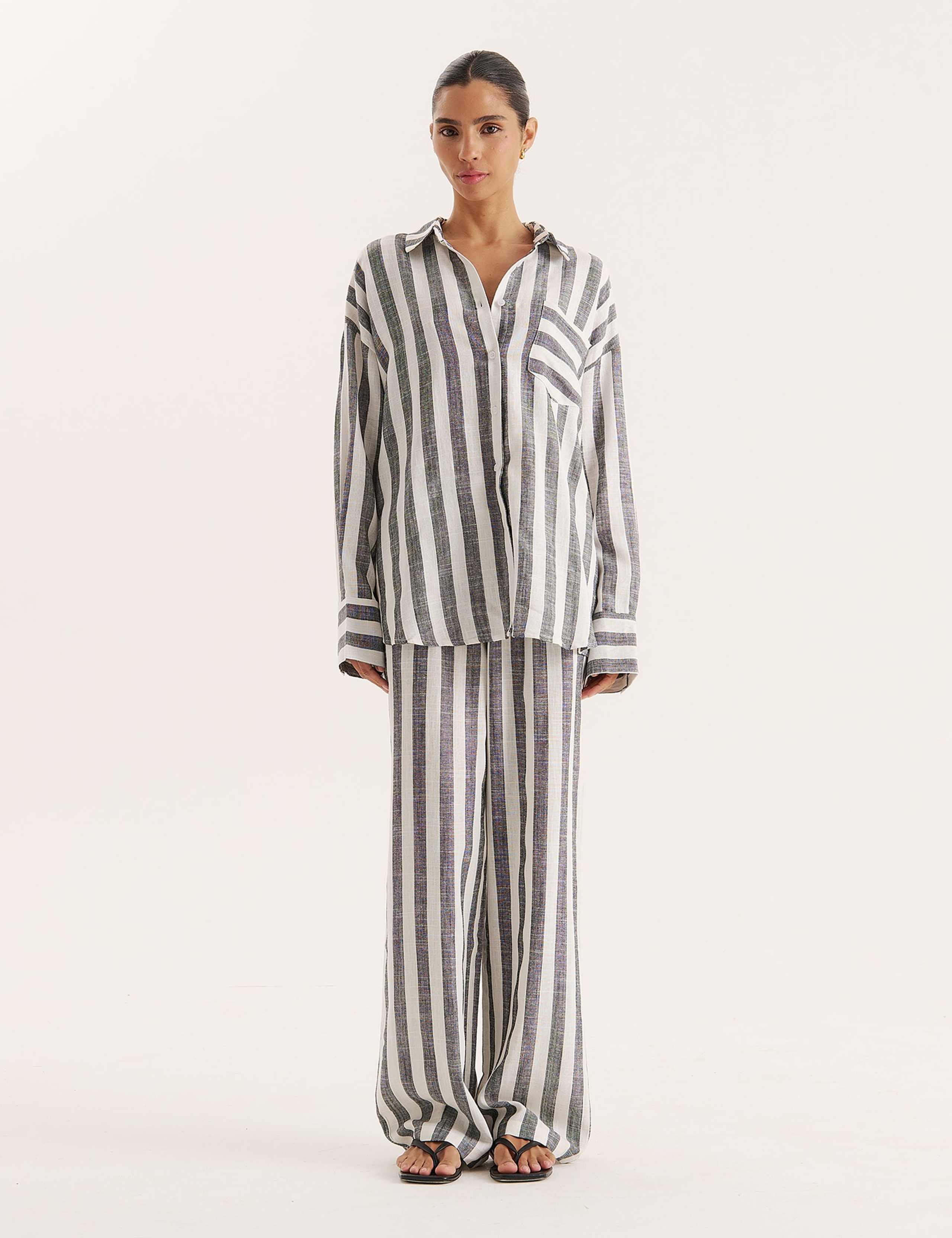 Linen Blend Striped Beach Trousers