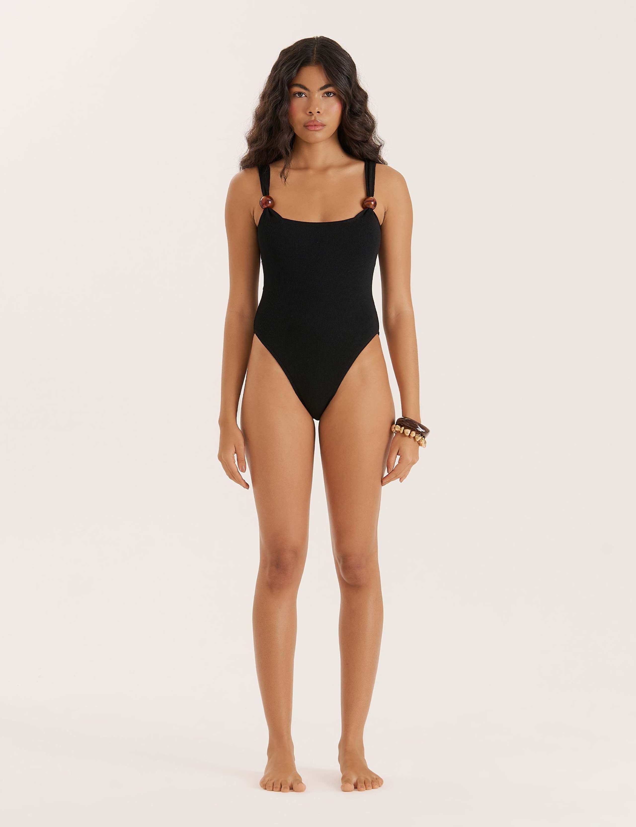 Textured Strap Detail Swimsuit