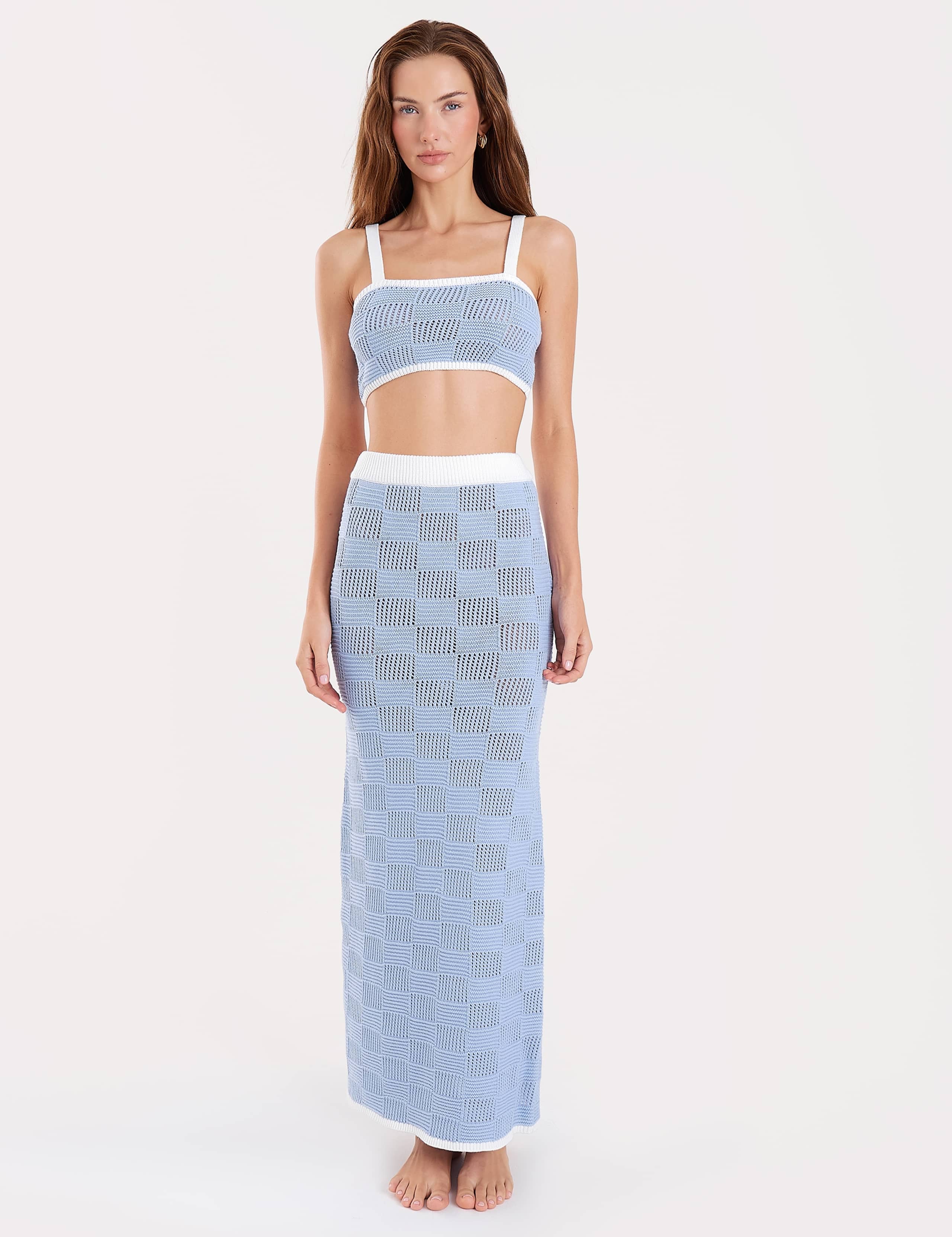 Cotton Blend Knitted Midaxi Column Skirt