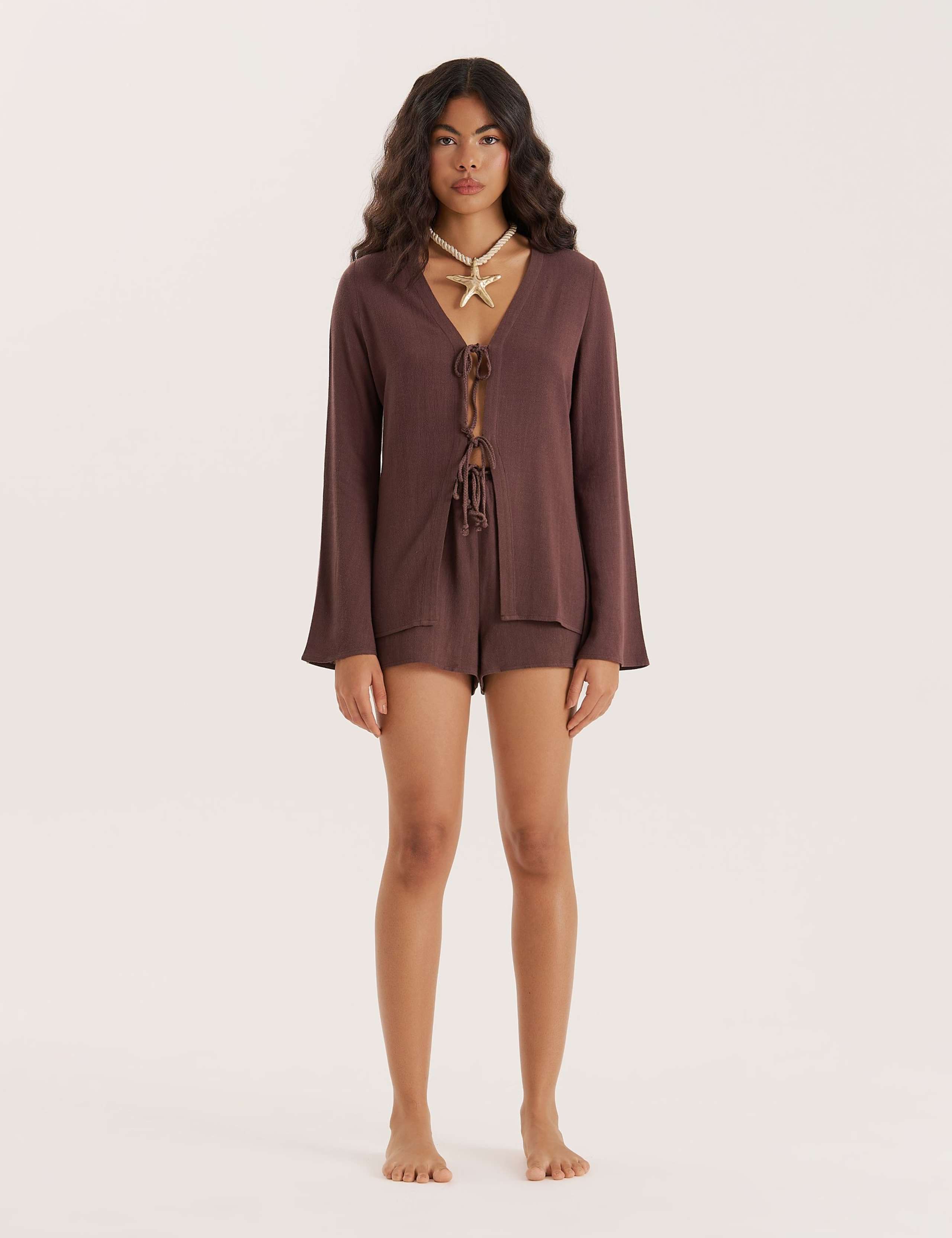 Tie Front Beach Shirt with Linen