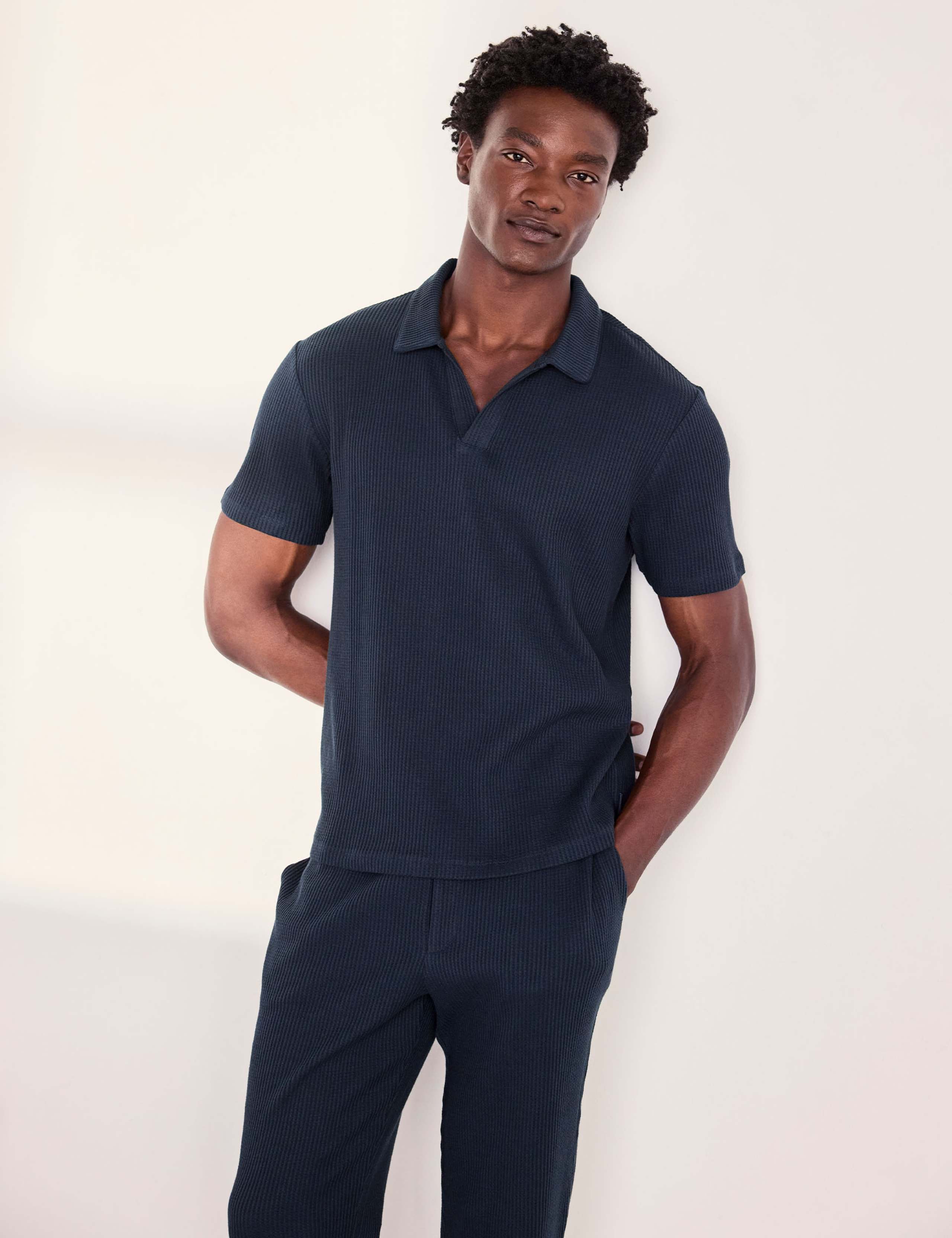 Cotton Rich Waffle Polo Collar Pyjama Top