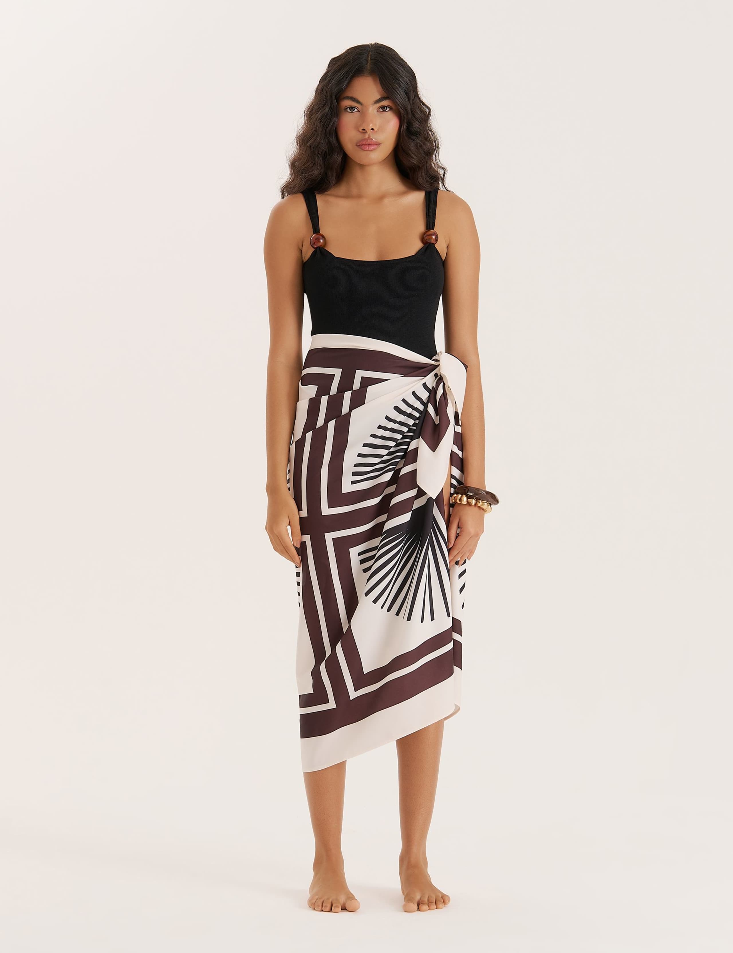 Printed Beach Cover Up Sarong with Linen