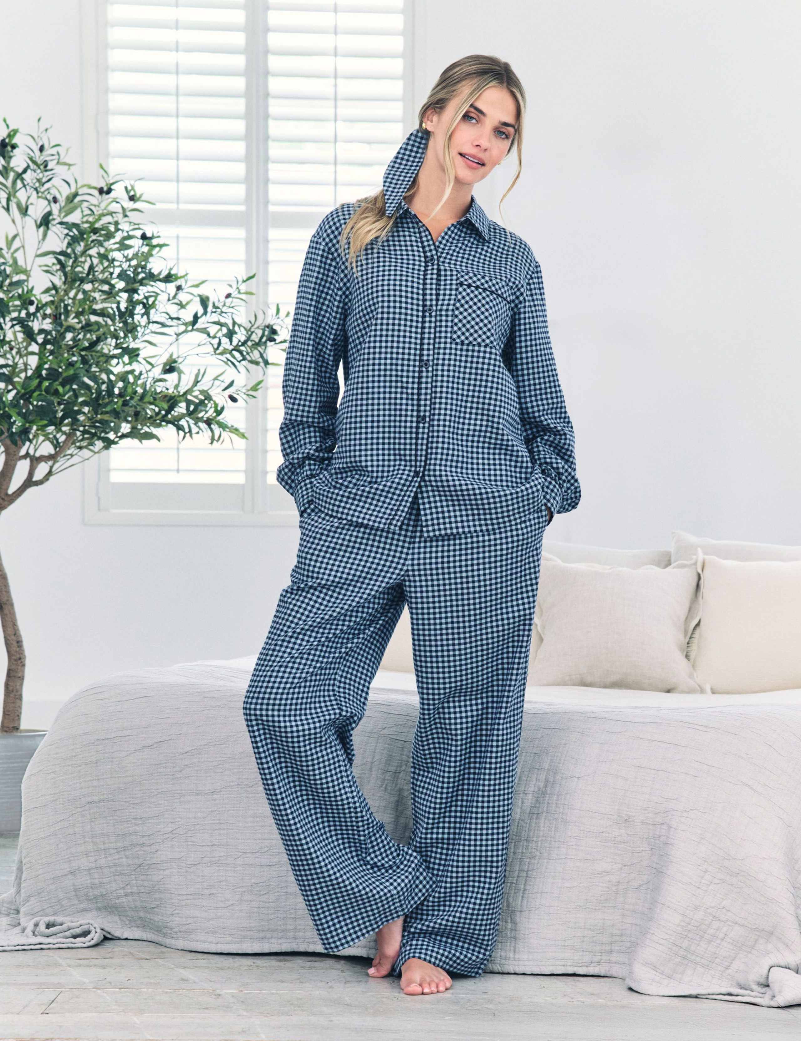 Cotton Checked  Pyjama Set with Scrunchie