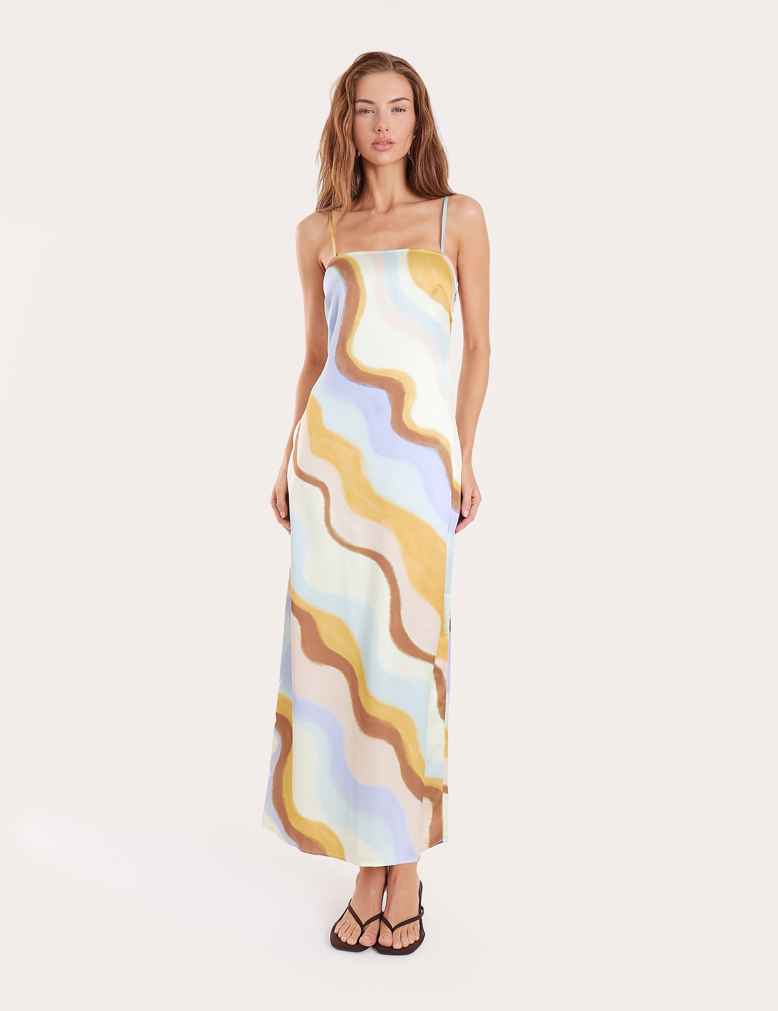 Satin Printed Square Neck Midaxi Slip Dress