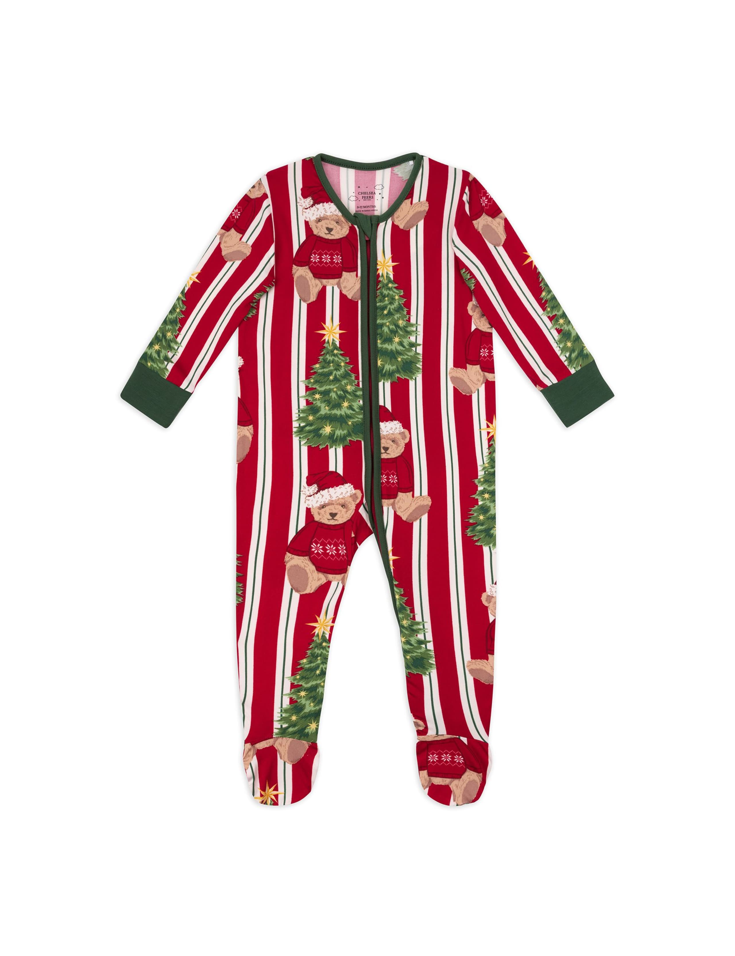 Christmas Teddy Bear Striped Sleepsuit (0-9 Mths)