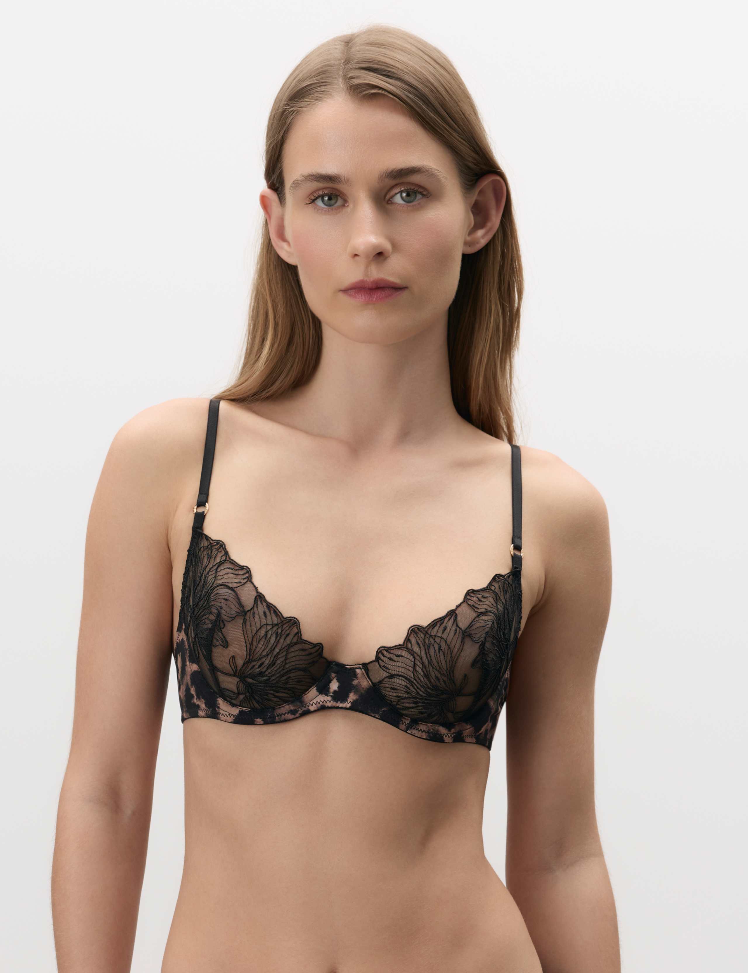 Nina Mesh & Embroidery Wired Balcony Bra (B-DD)