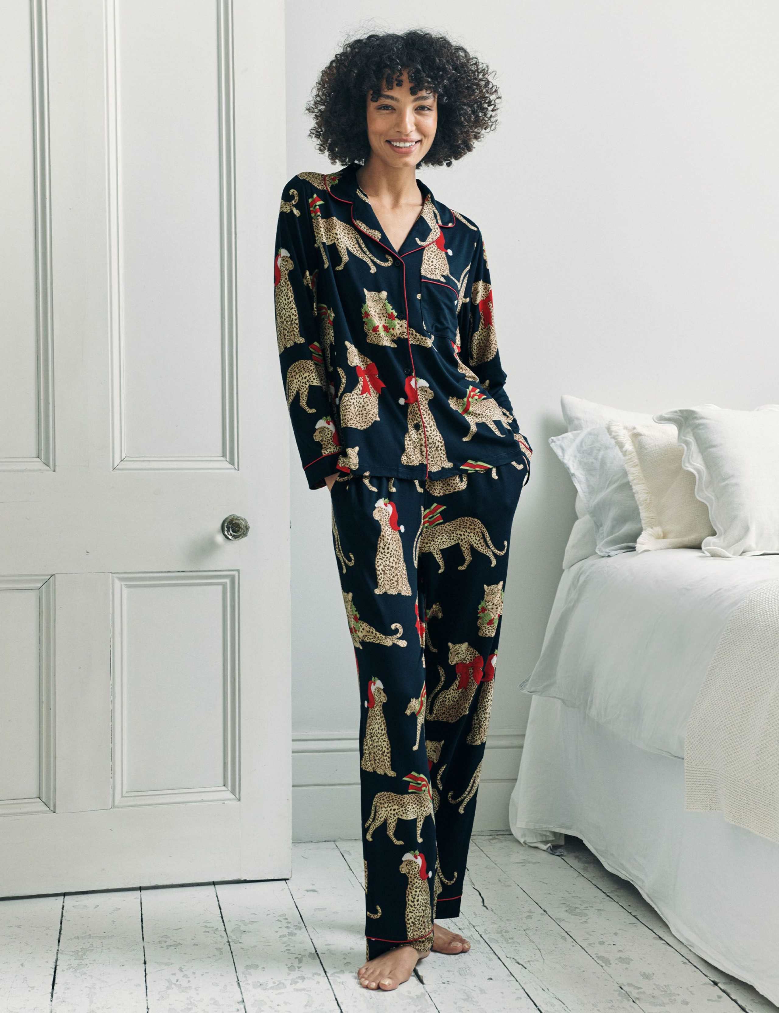 Jersey Christmas Leopard Print Pyjama Set