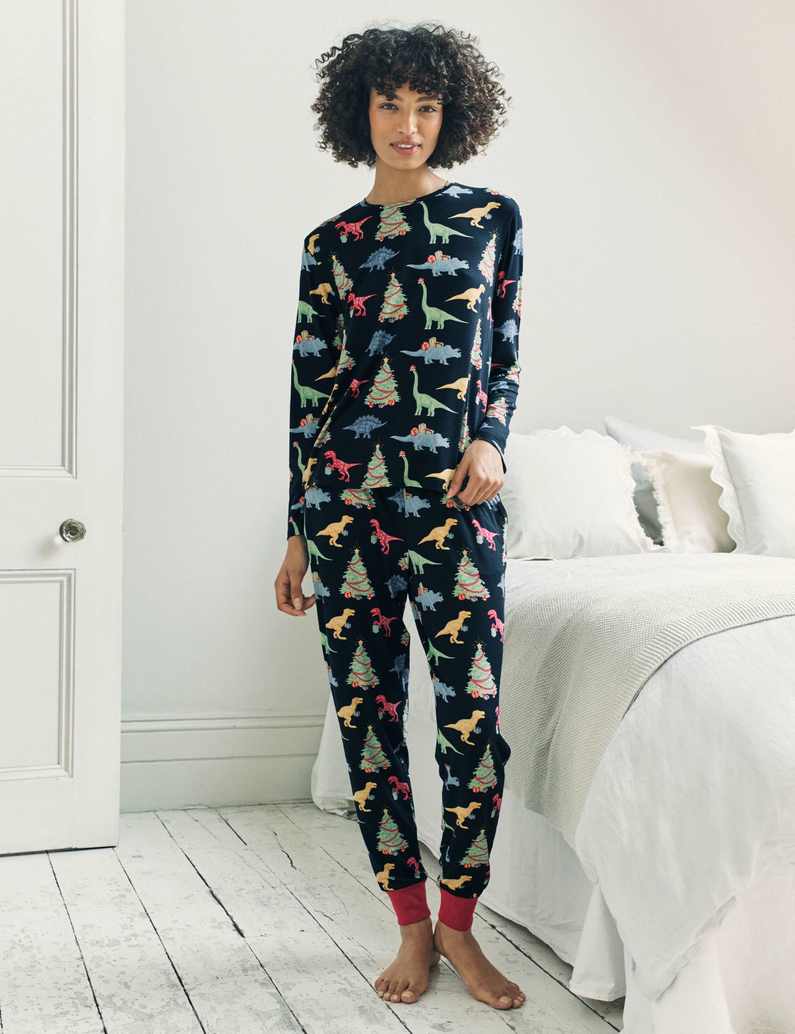 Jersey Christmas Dinosaur Print Pyjama Set