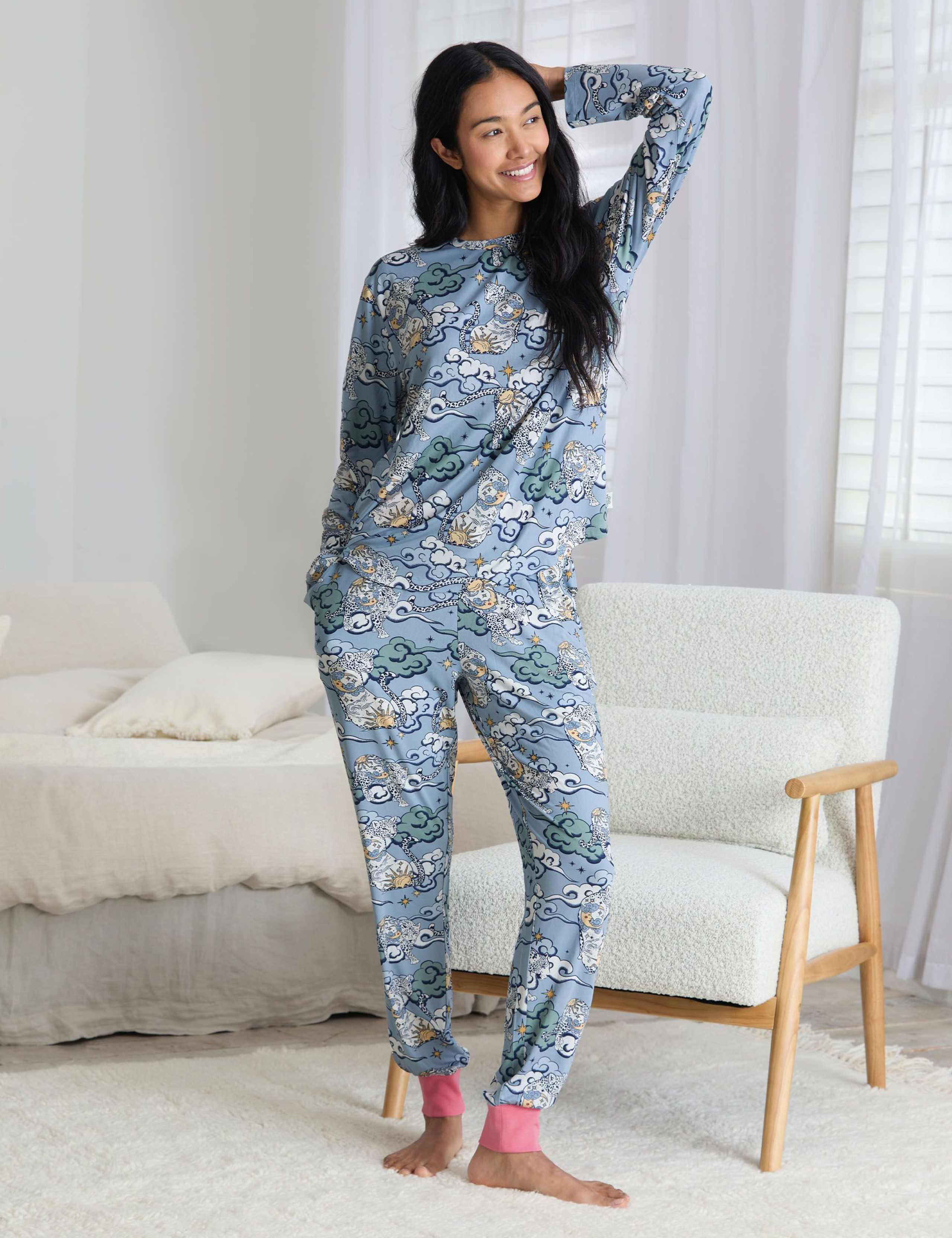 Night Sky Leopard Print Cuffed Pyjama Set