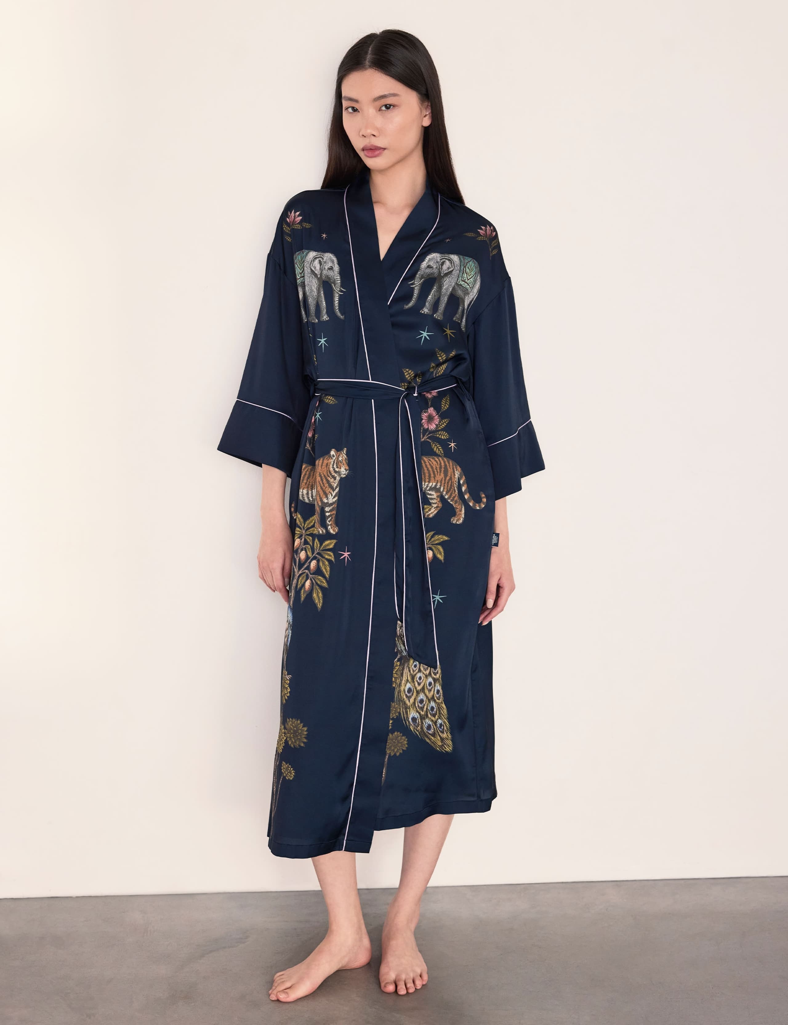 Satin Jungle Print Wide Sleeve Dressing Gown