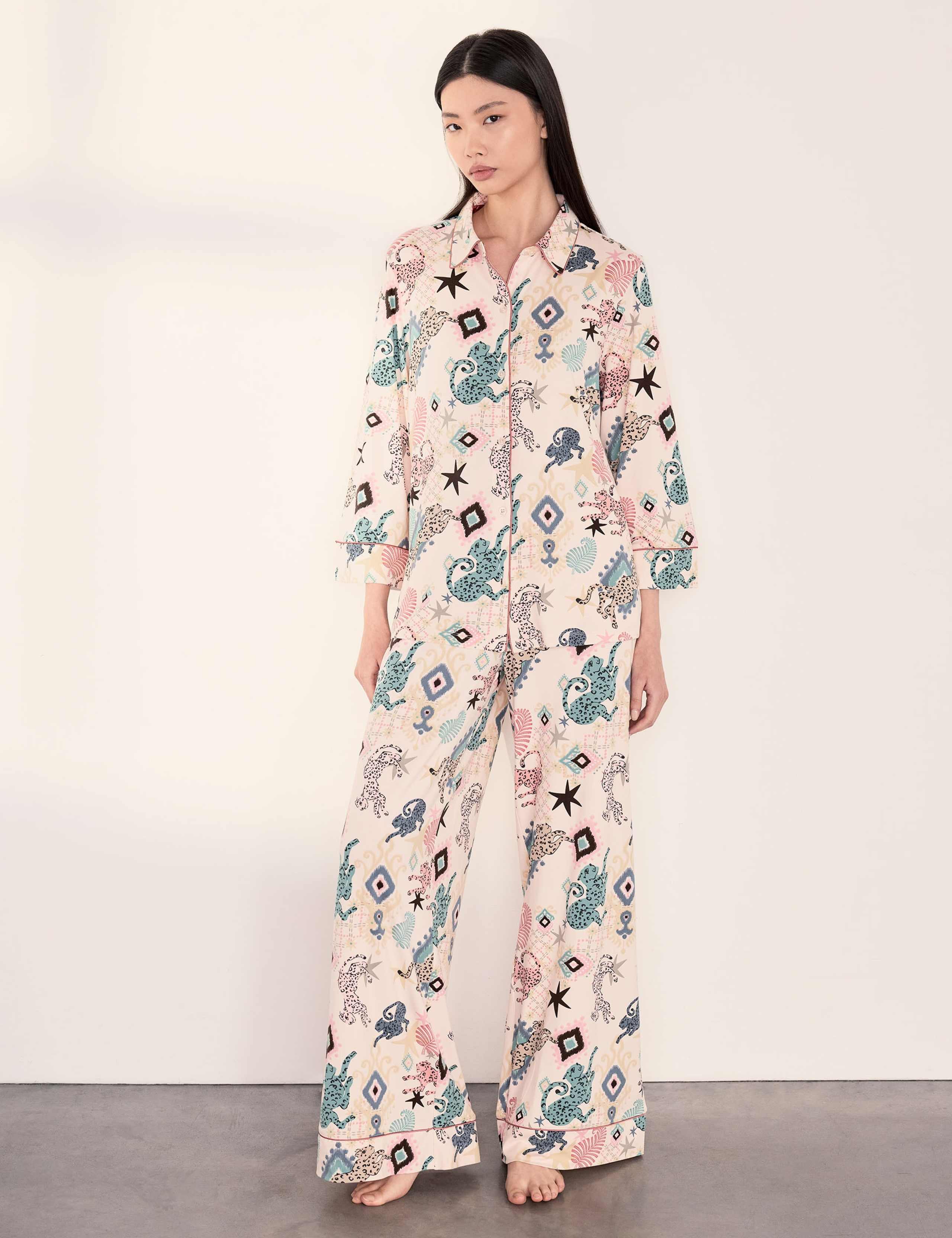 Jersey Ikat Print Wide Leg Pyjama Set