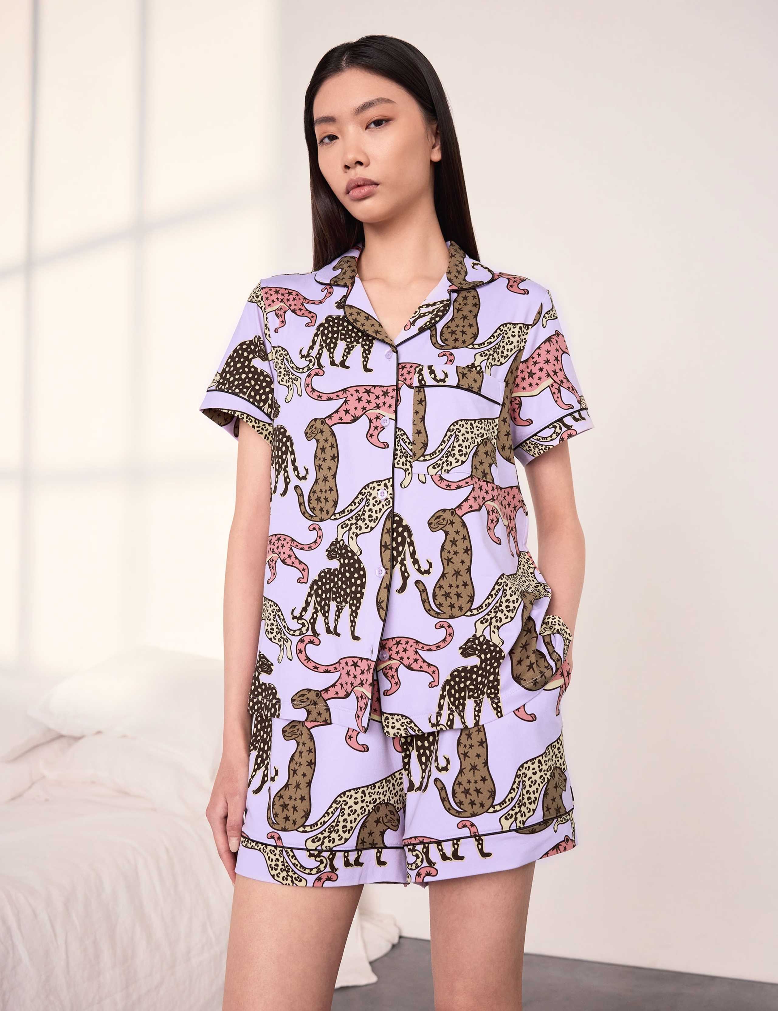Jersey Leopard Print Revere Shortie Set