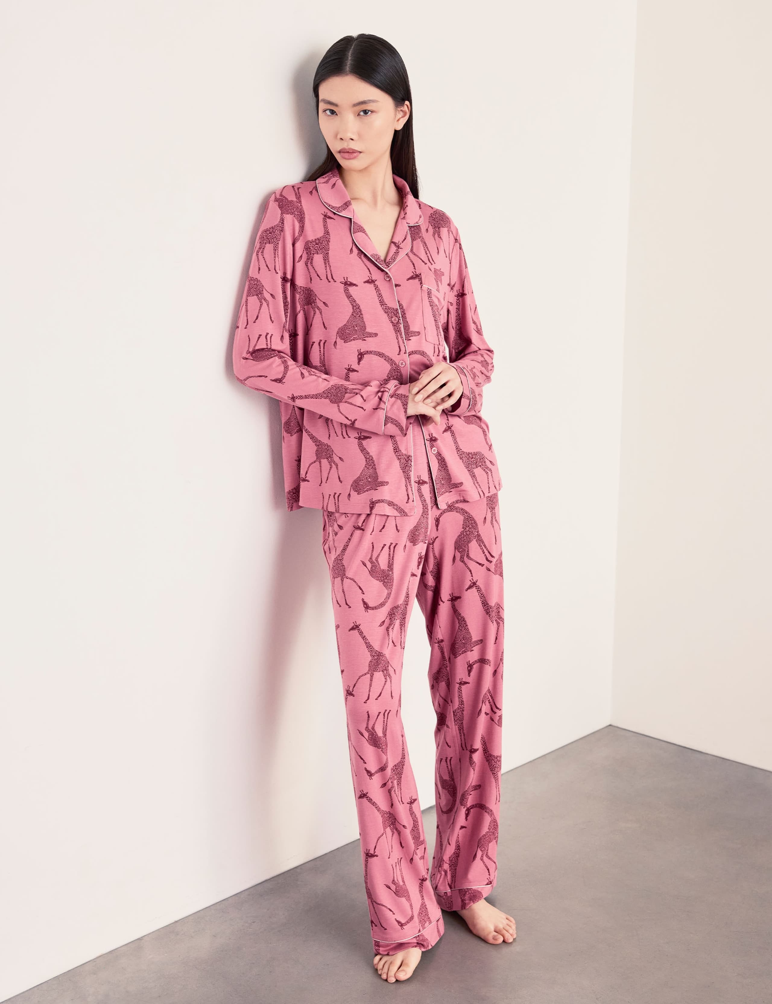 Modal Rich Giraffe Print Revere Pyjama Set