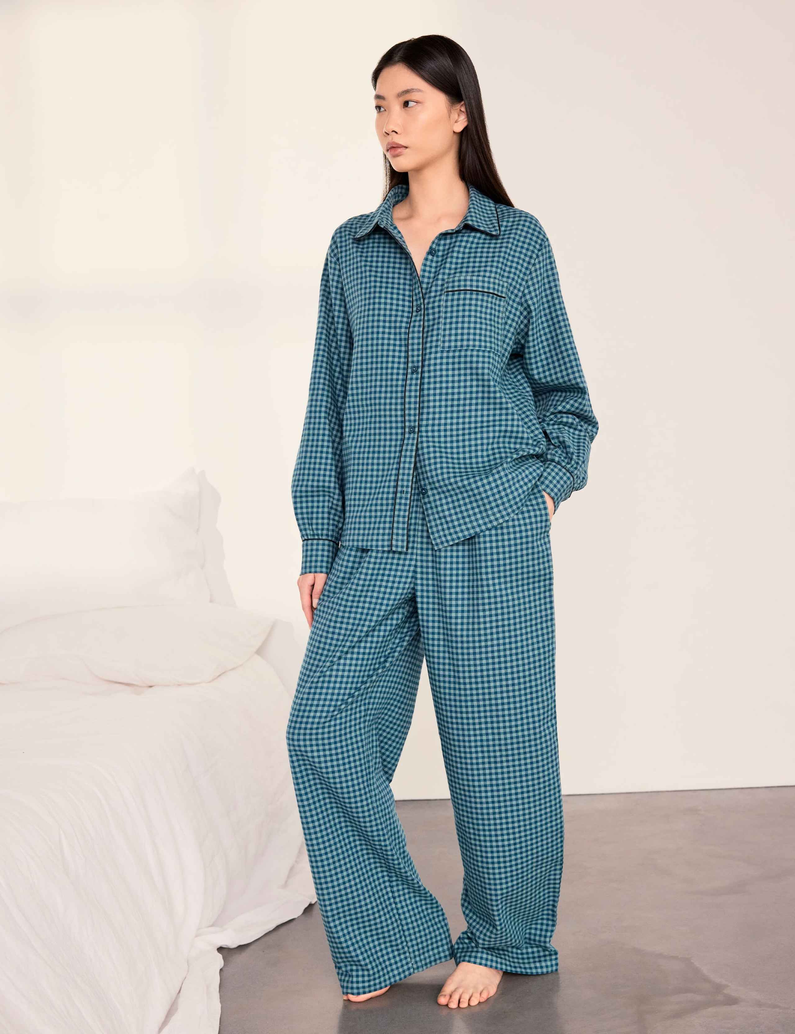 Pure Cotton Flannel Gingham Pyjama Set