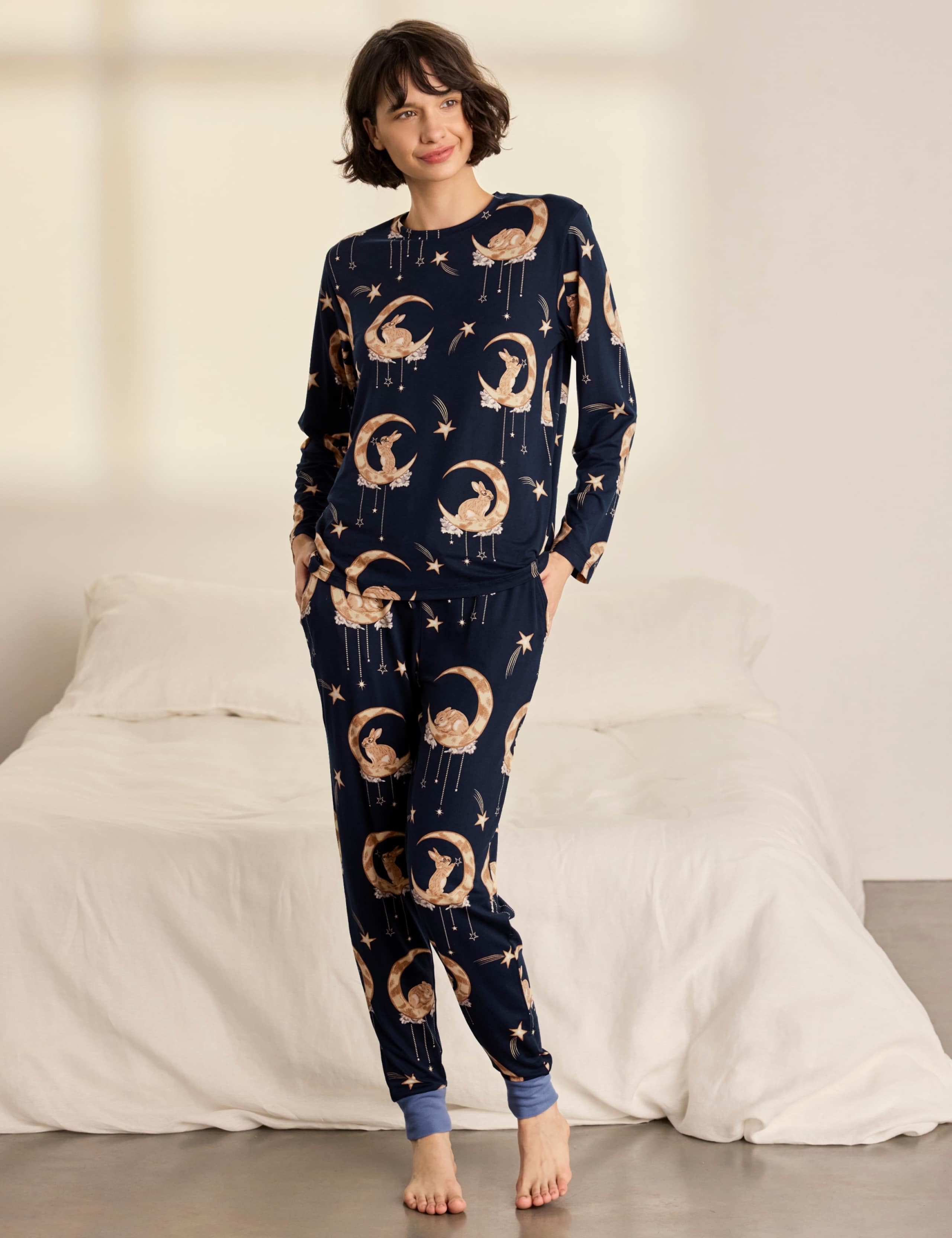 Bunny On Moon Print Long Pyjama Set