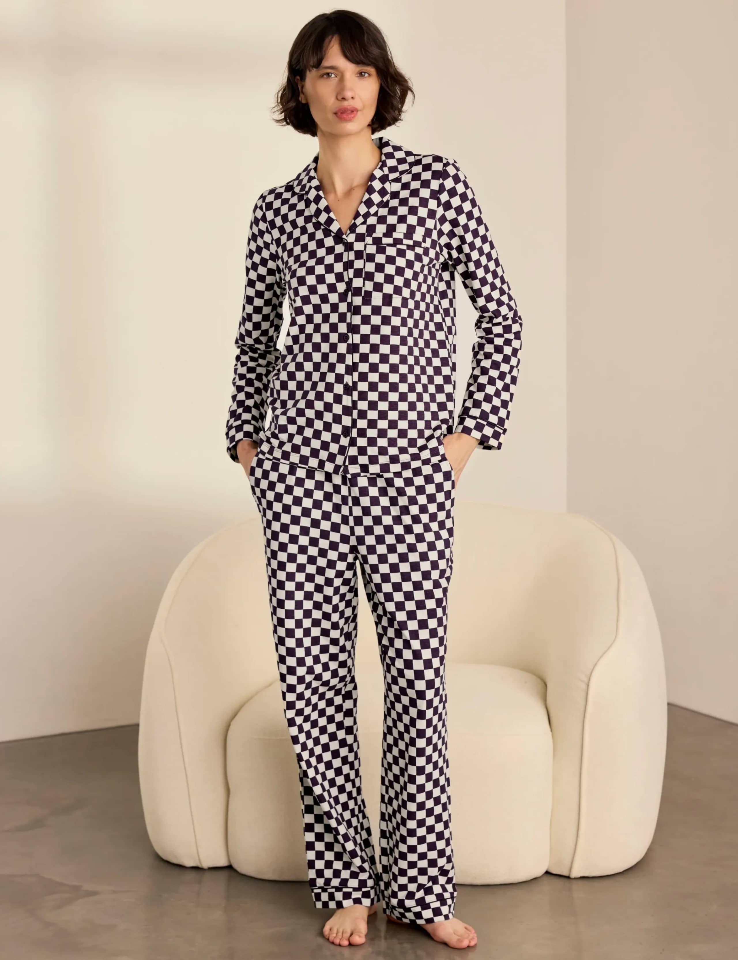 Cotton Rich Checkerboard Print Long Pyjama Set