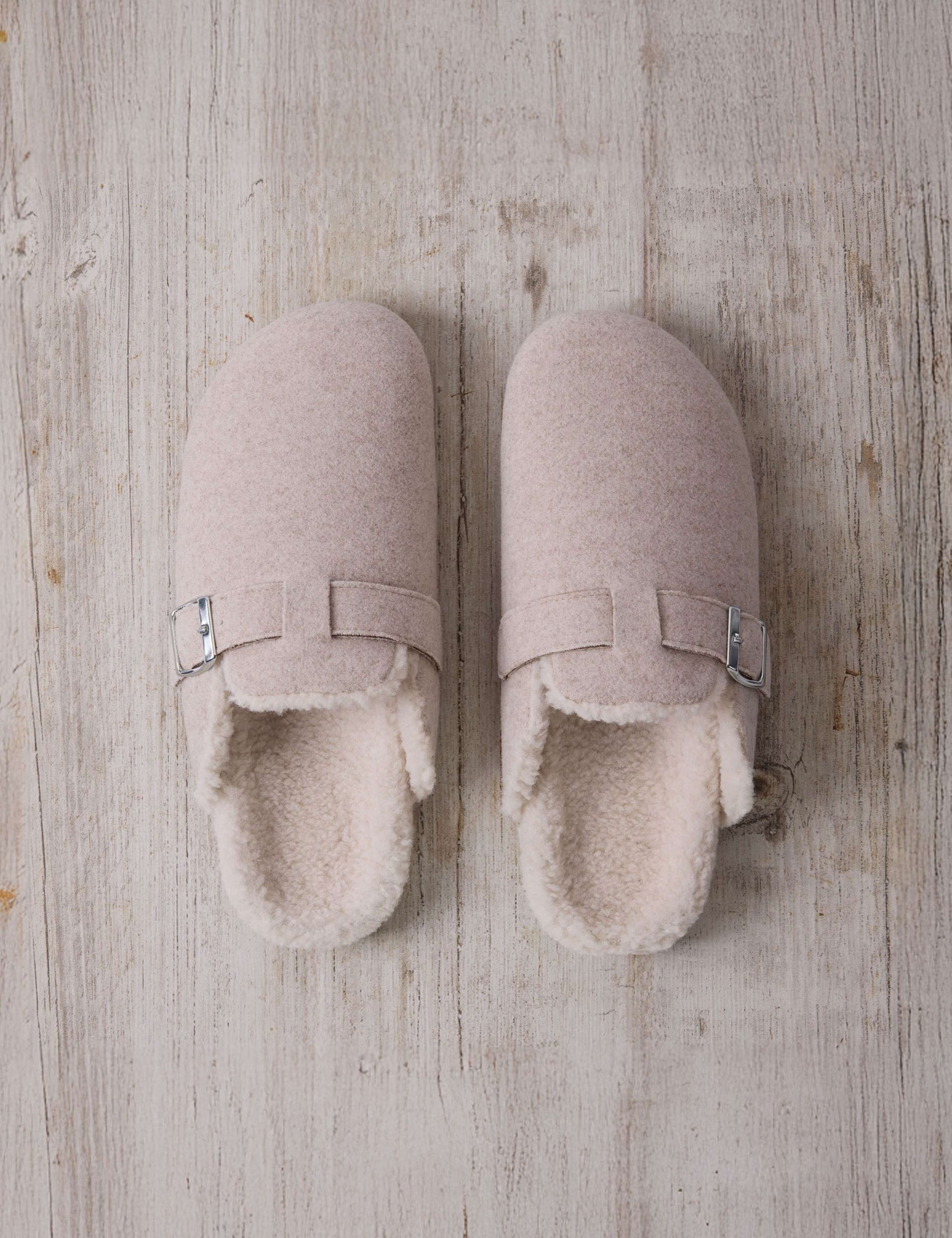 Felt Mule Slippers with Borg Lining