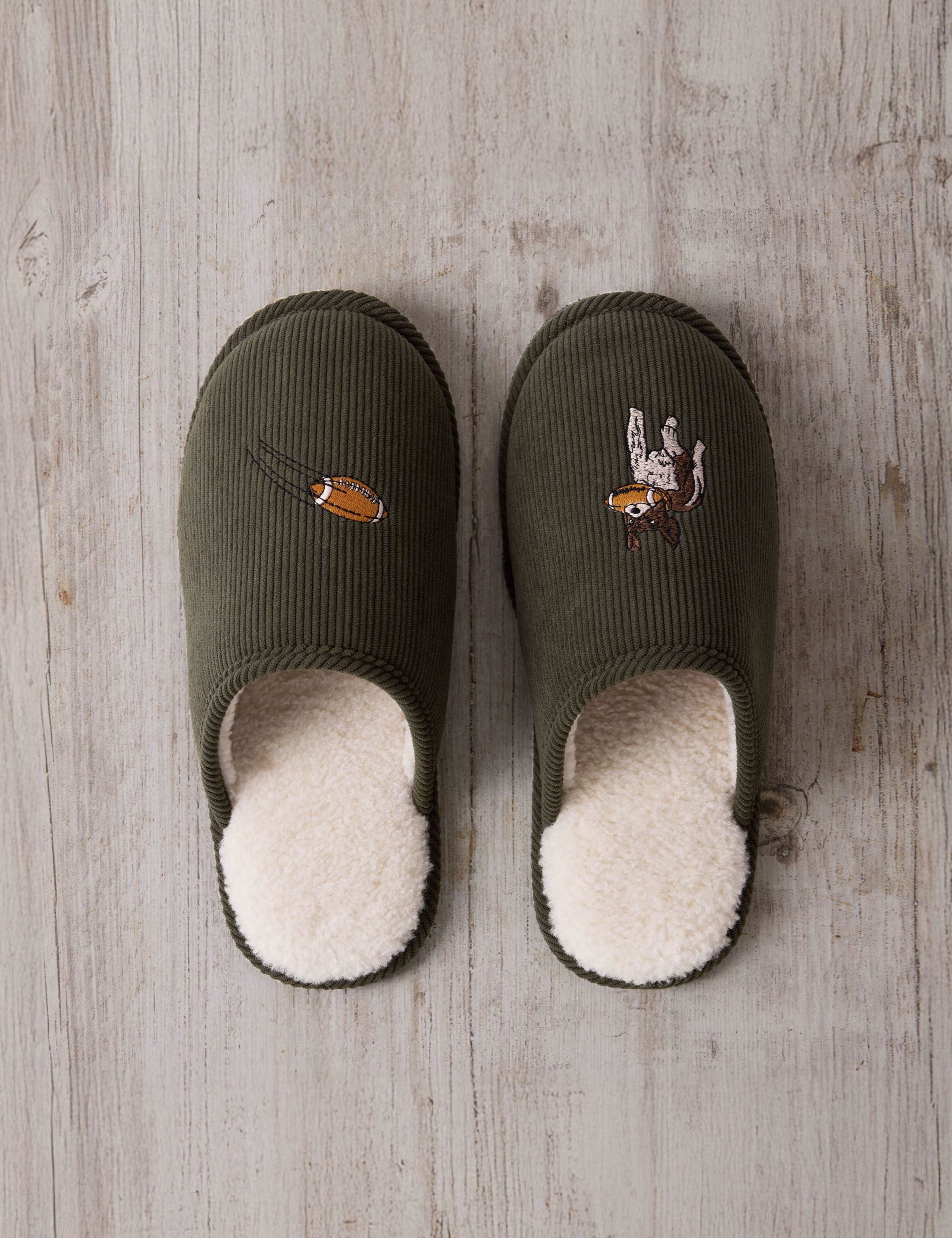 Corduroy Embroidered Mule Slippers