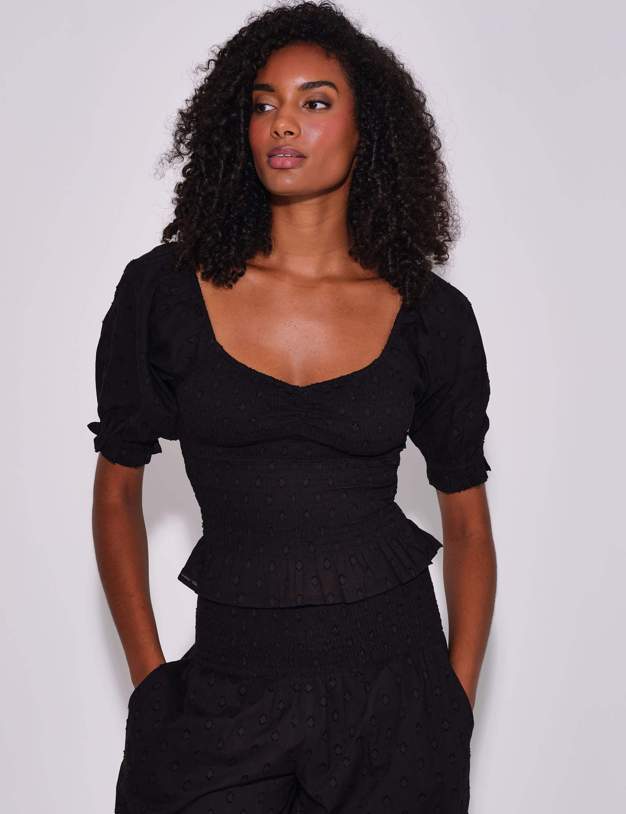 Pure Cotton Polka Dot Puff Sleeve Top