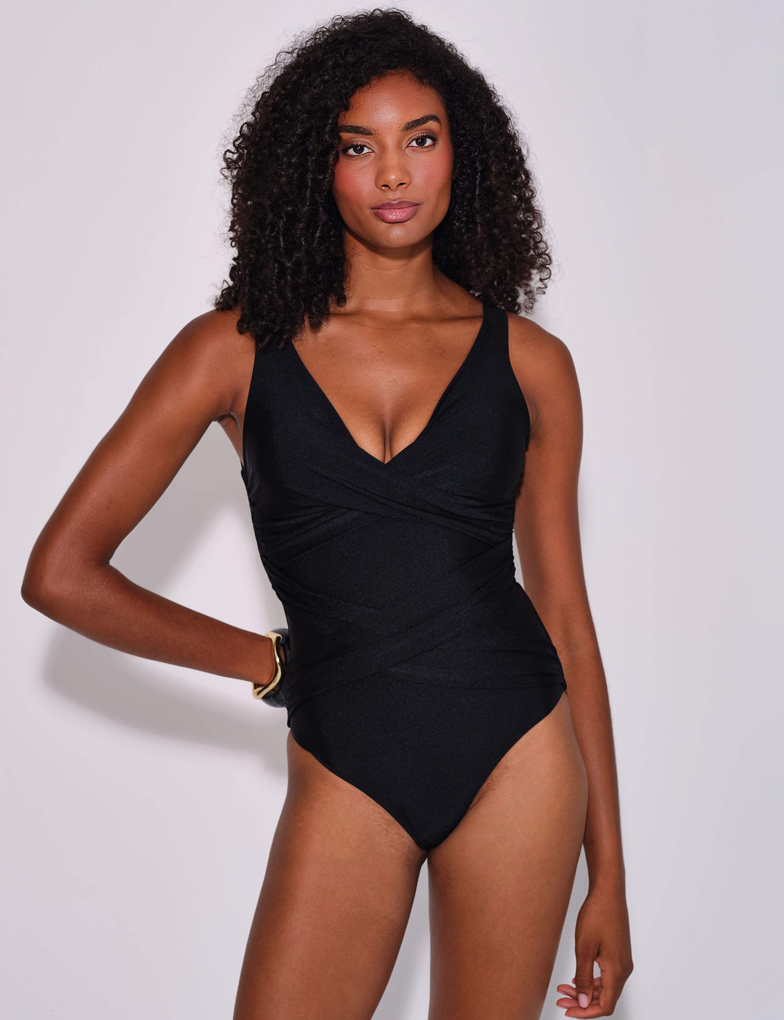 Tummy Control Shiny Cross Over Swimsuit