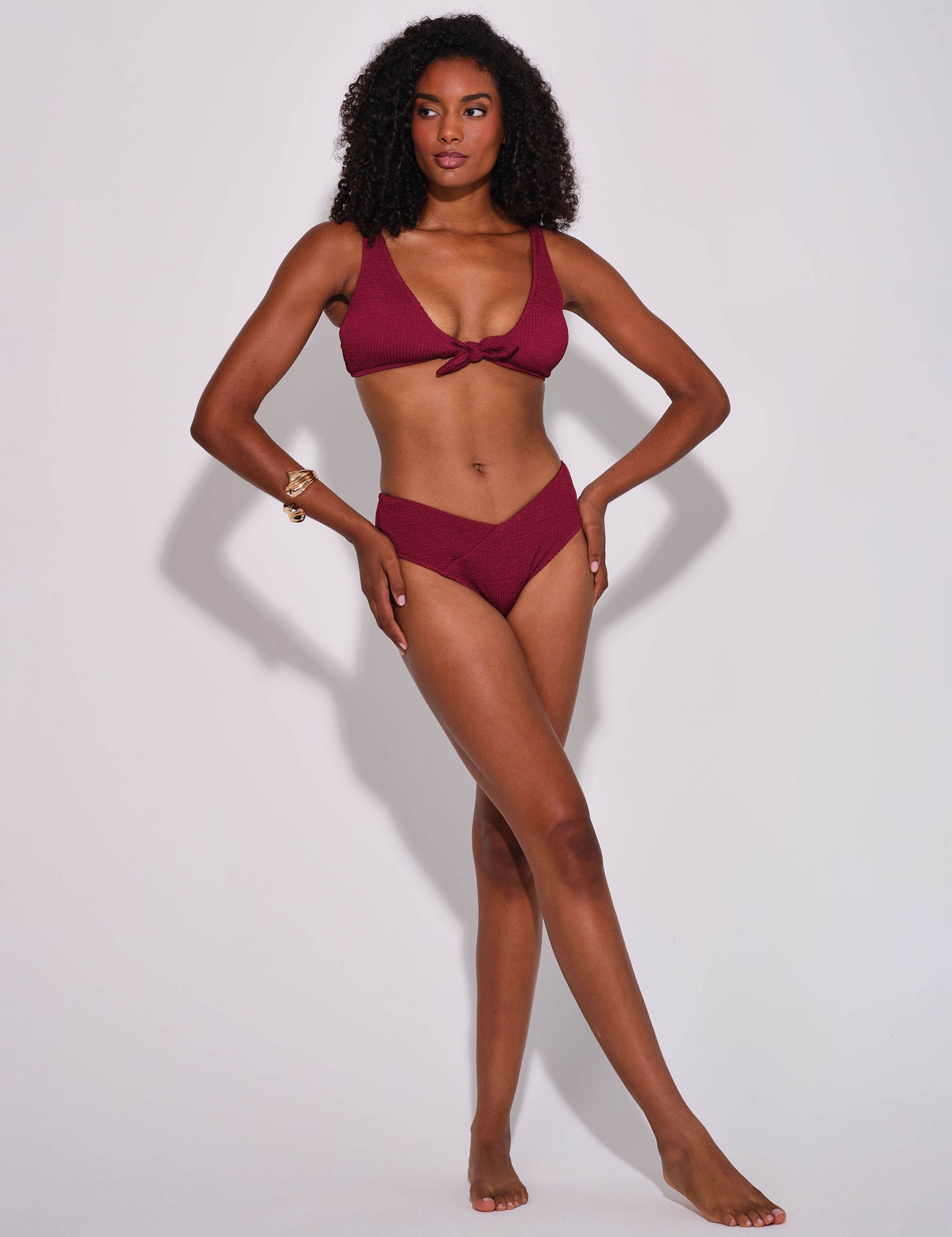 Crinkle V-Waist High Leg Bikini Bottoms