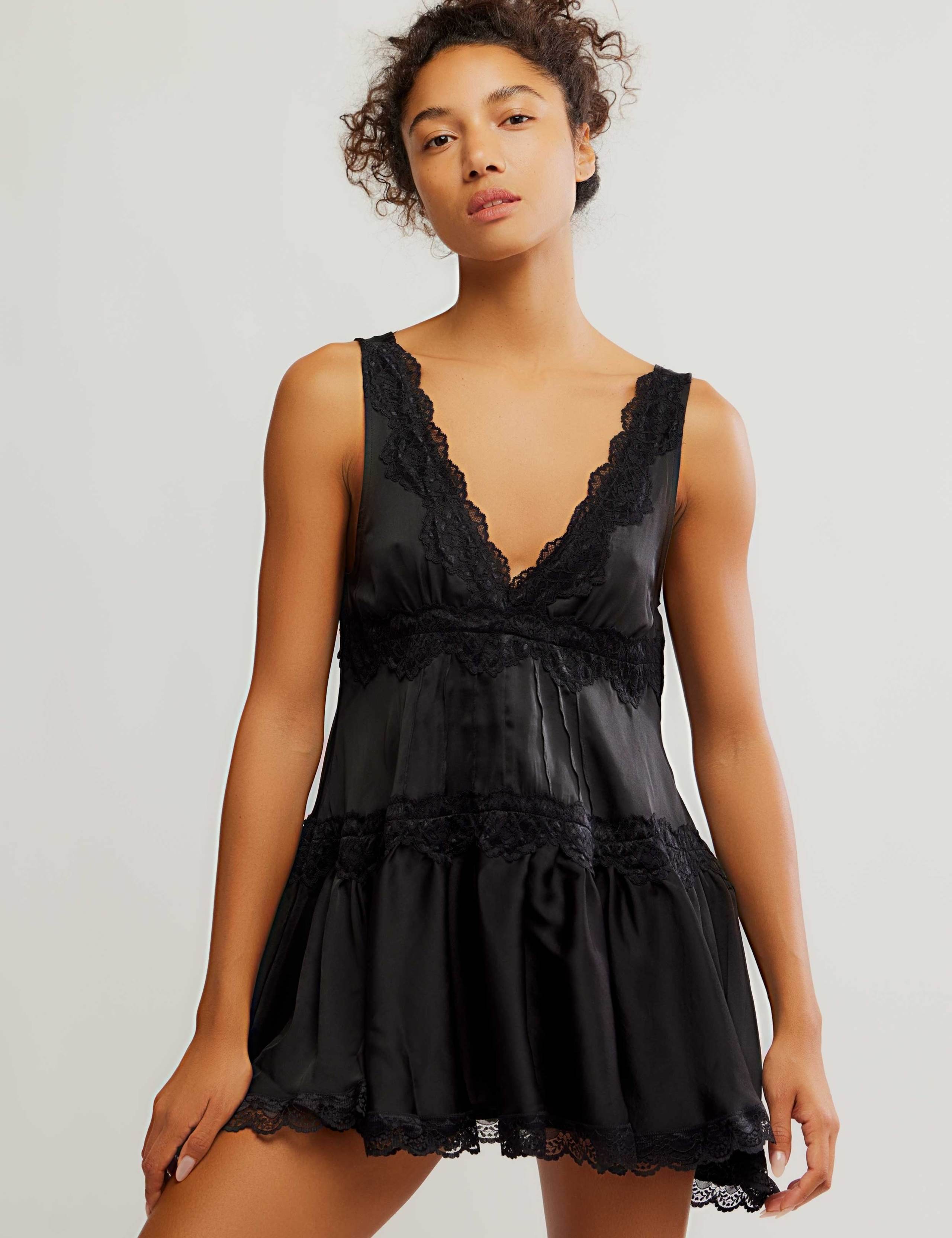 V-Neck Lace Detail Mini Slip