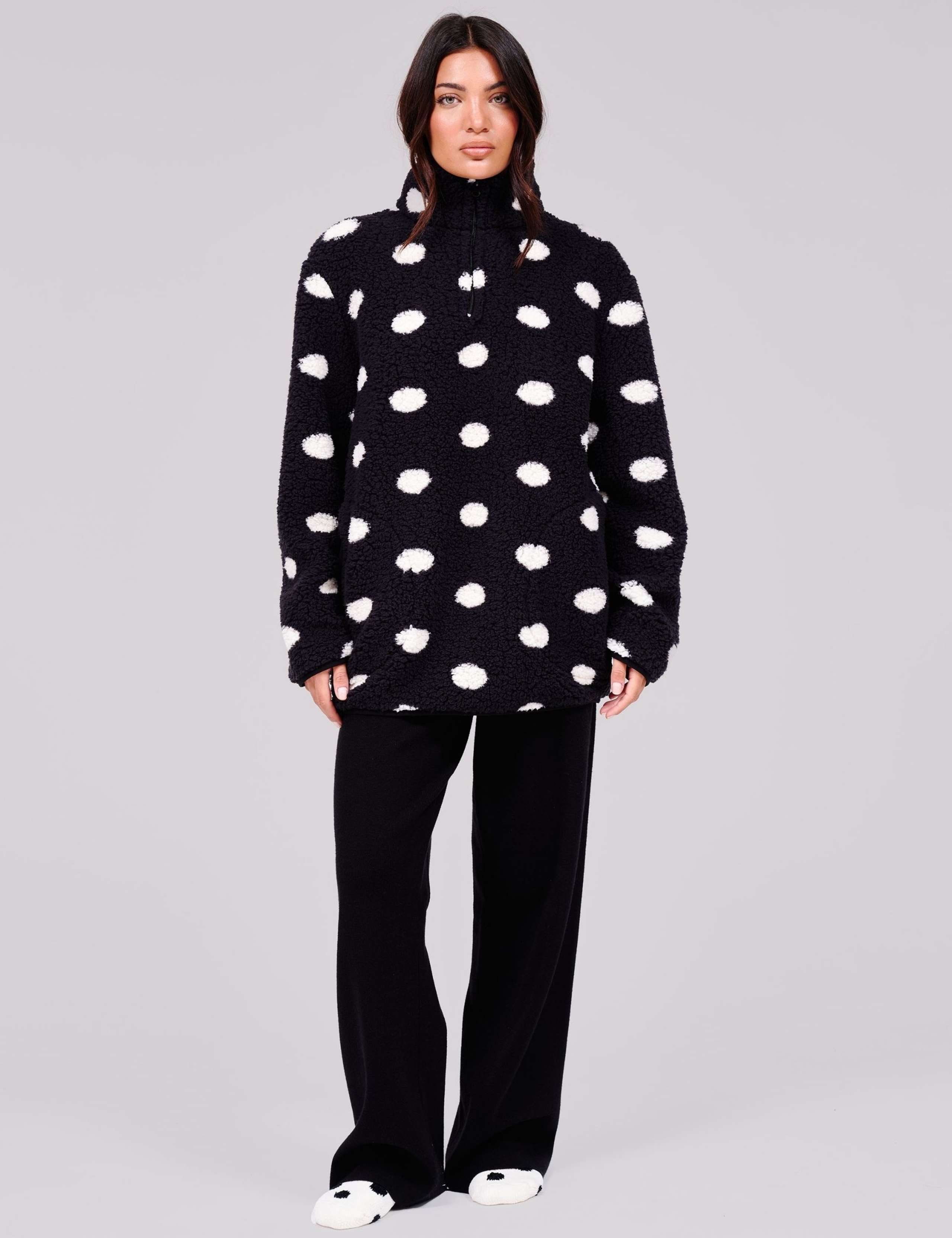 Polka Dot Fleece Quarter Zip Sweatshirt