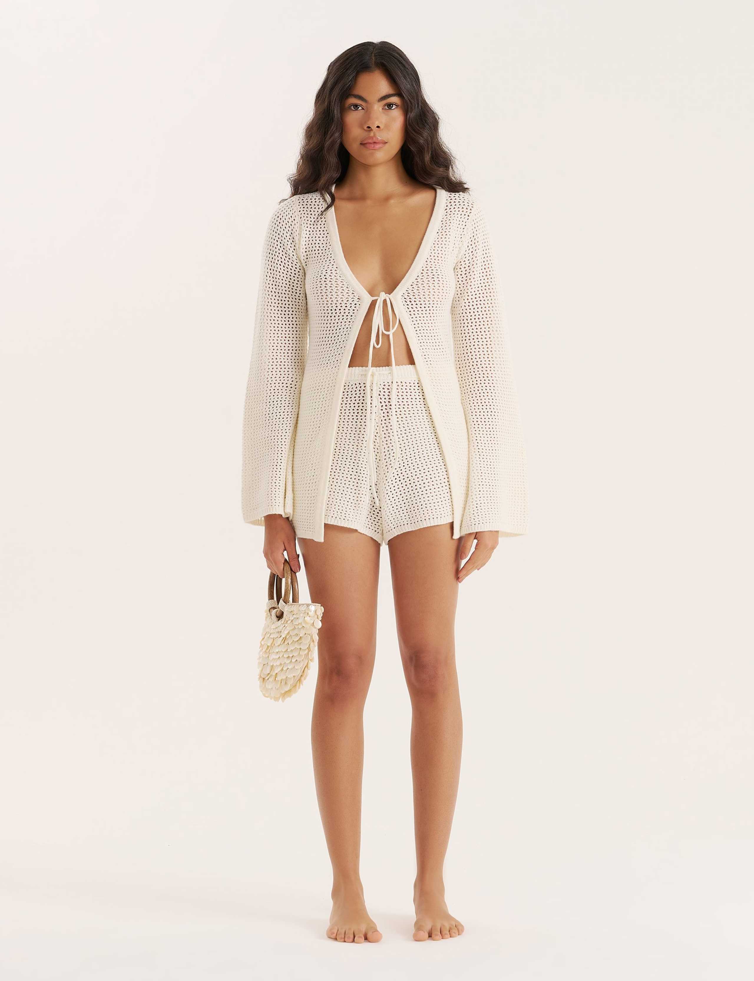 Cotton Blend Open Knit Beach Shorts