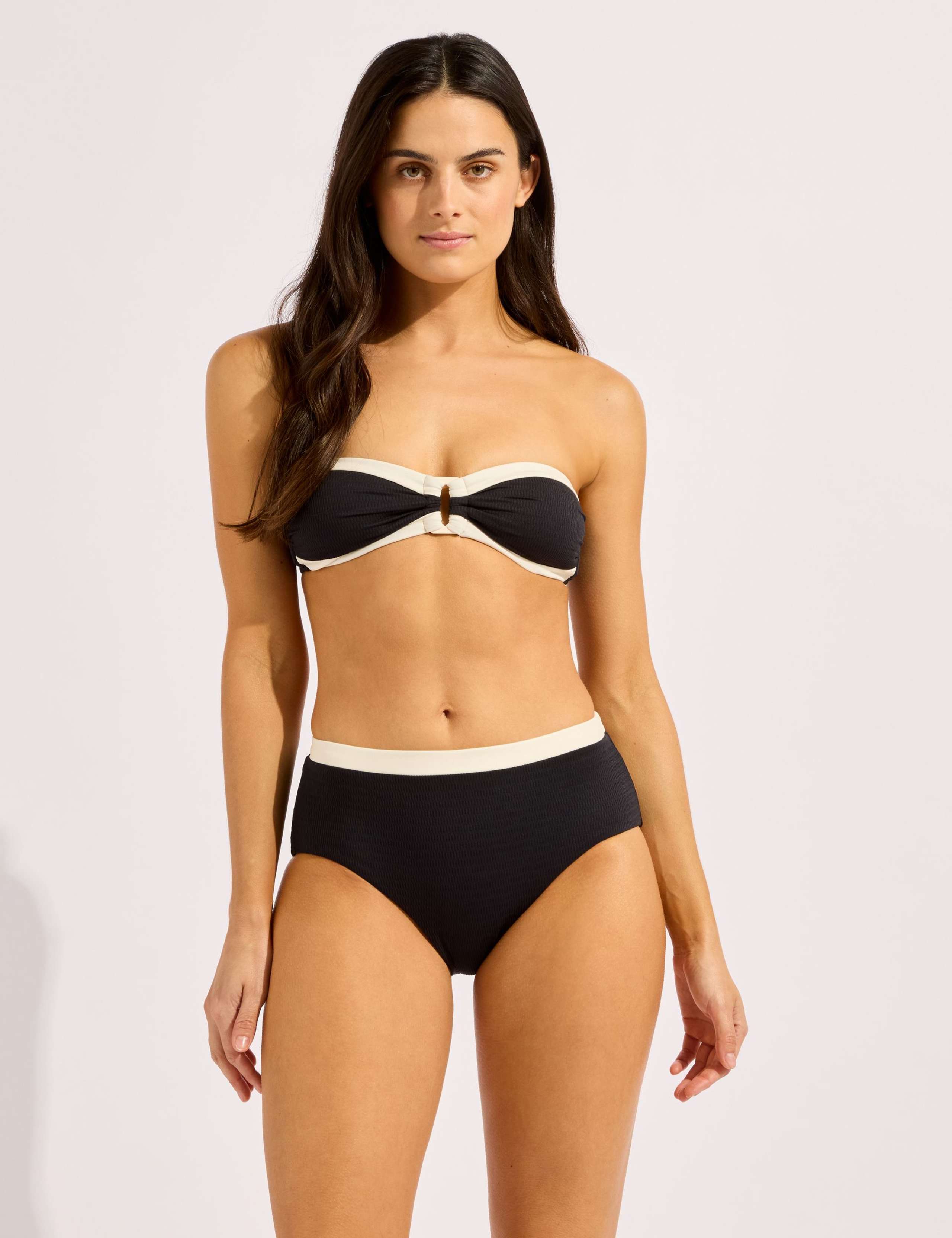 Bandwave Textured High Waisted Bikini Bottoms