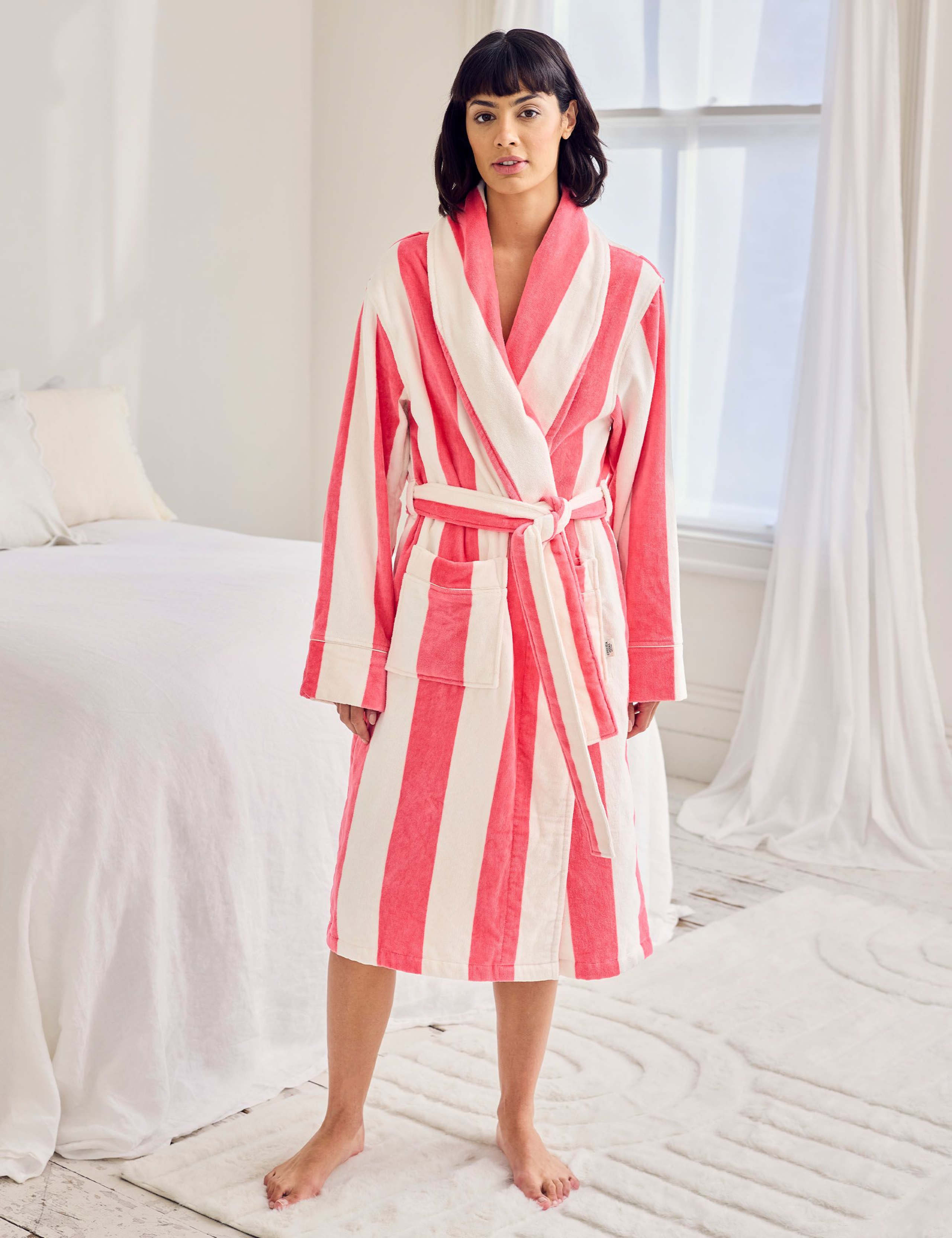 Pure Cotton Striped Towelling Dressing Gown