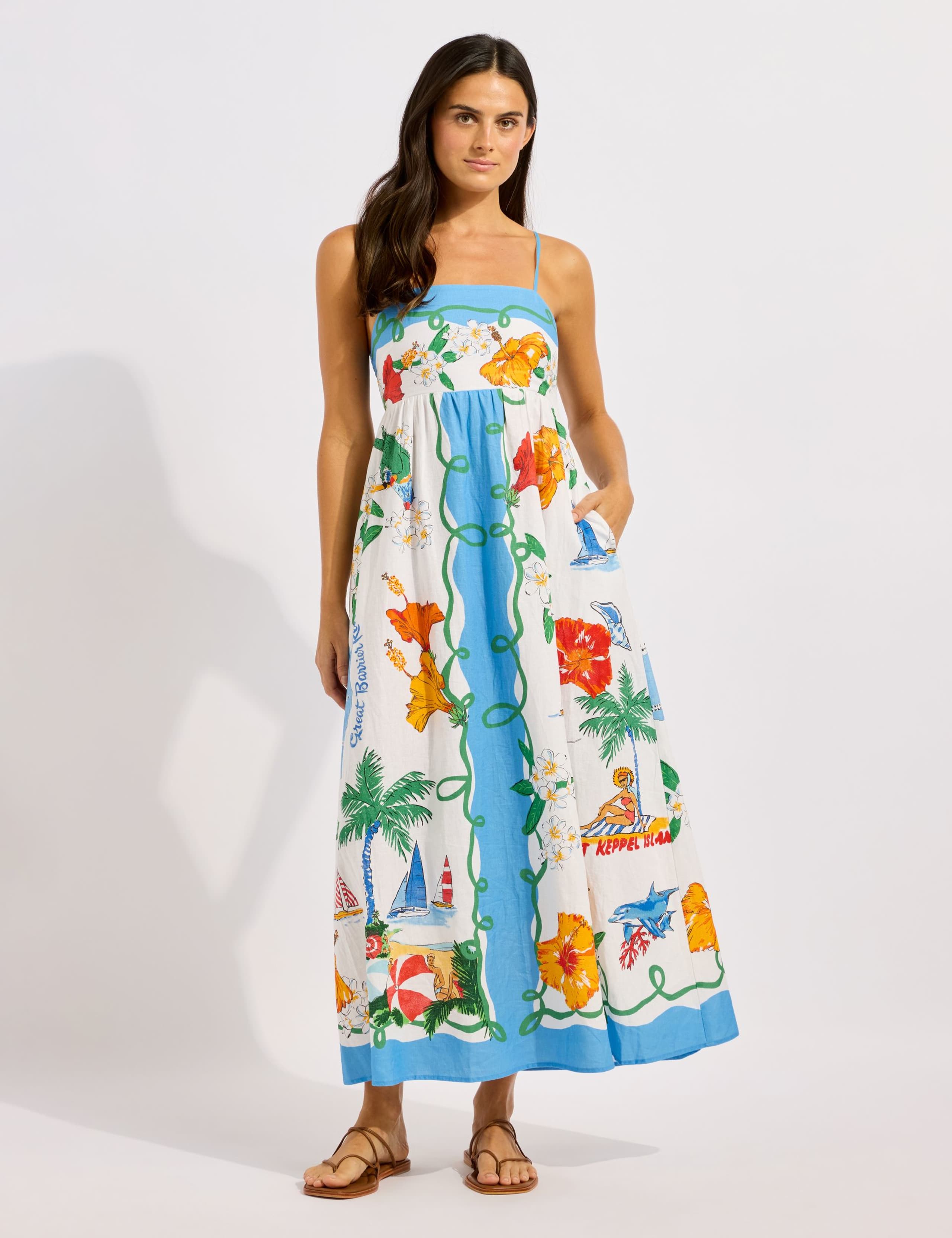 Viva Vacation Linen Rich Printed Maxi Dress